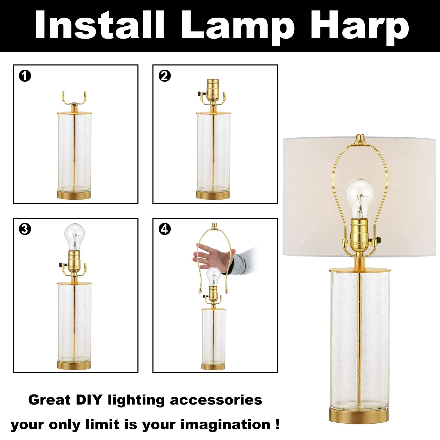 9 Inch Detachable Lamp Shade Harp Holder - 2 Pack Heavy Duty Lamp Shade Bracket with 3/8