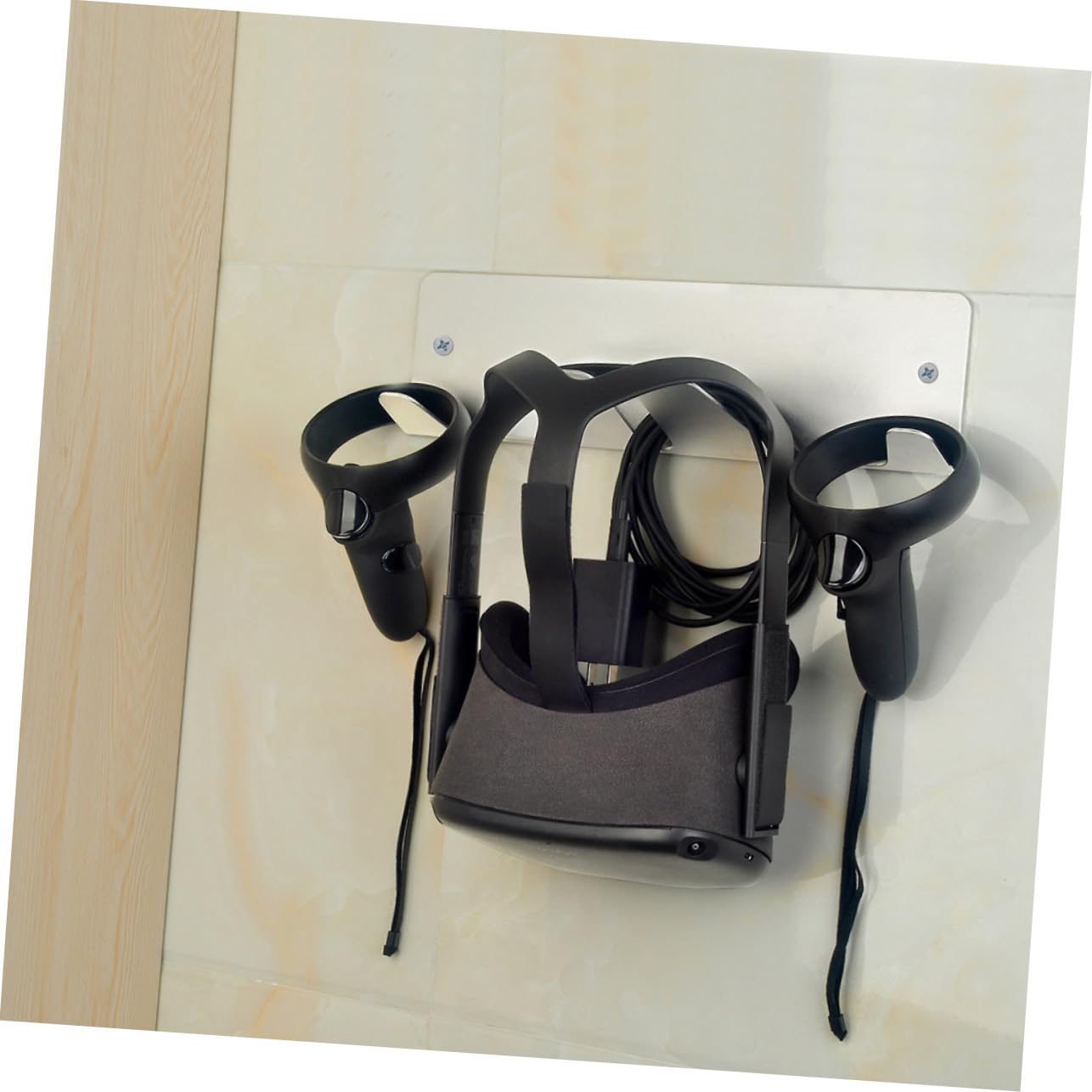 Wall Mounted Monitor Stand with VR Headset Holder - Space Saving Storage Shelf for Gaming, Office & Virtual Reality Accessories - Perfect for Organizing VR Glasses, Headsets & Monitors