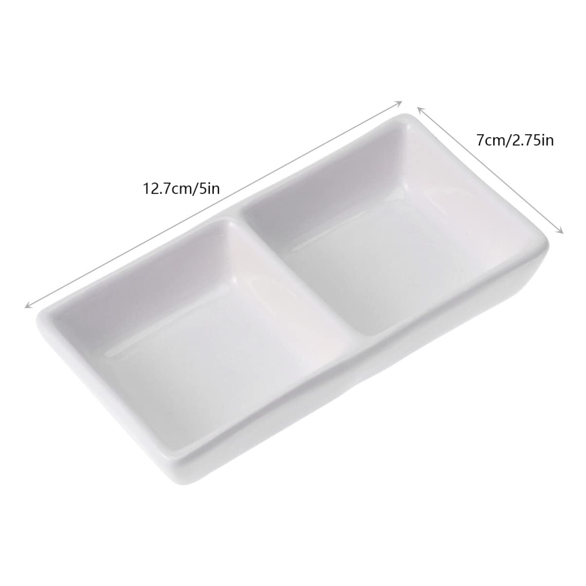Kichvoe 2-Compartment Divided Ceramic Appetizer Plates - White Soy Sauce Dipping Dishes, Charcuterie Bowls & Snack Platter for BBQ, Ketchup, Vinegar - Perfect for Entertaining, Party Serving & Restaurant Use