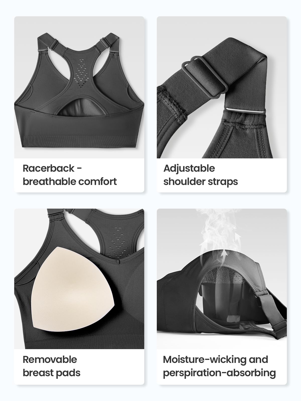 FITTIN Padded Sports Bras for Women - Seamless Workout Bras for Yoga & Gym