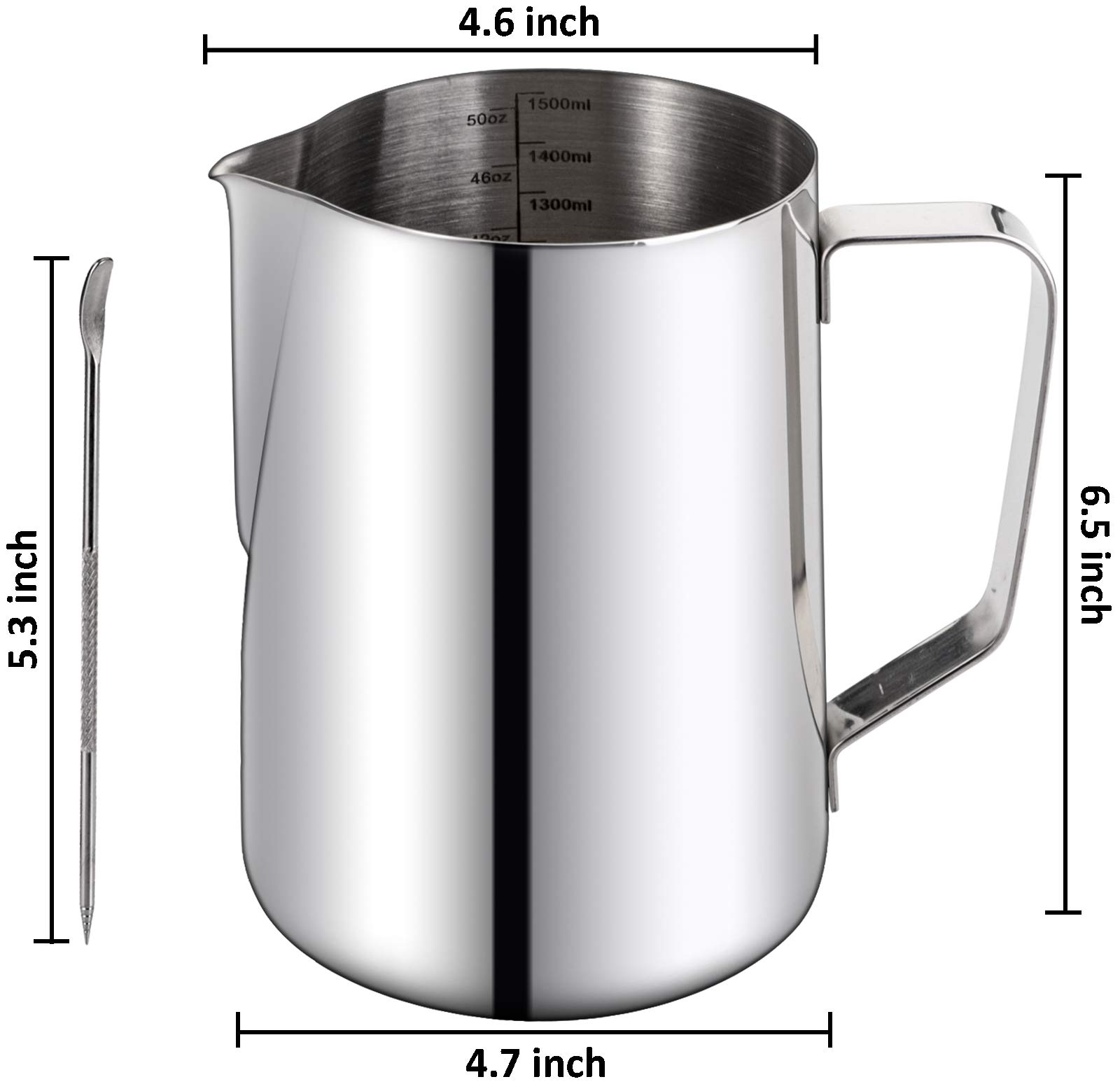 Nicunom 50oz Stainless Steel Milk Frothing Pitcher with Decorating Art Pen - Professional Coffee Tool for Espresso Machines, Perfect for Latte Art, Cappuccino & Steamed Milk - Ideal for Home Baristas & Coffee Shops