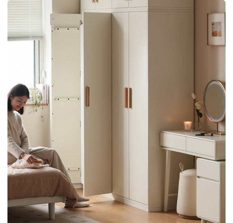 Pine Solid Wood Wardrobe - Cream Style Modern Closet for Bedroom, Living Room & Office Storage