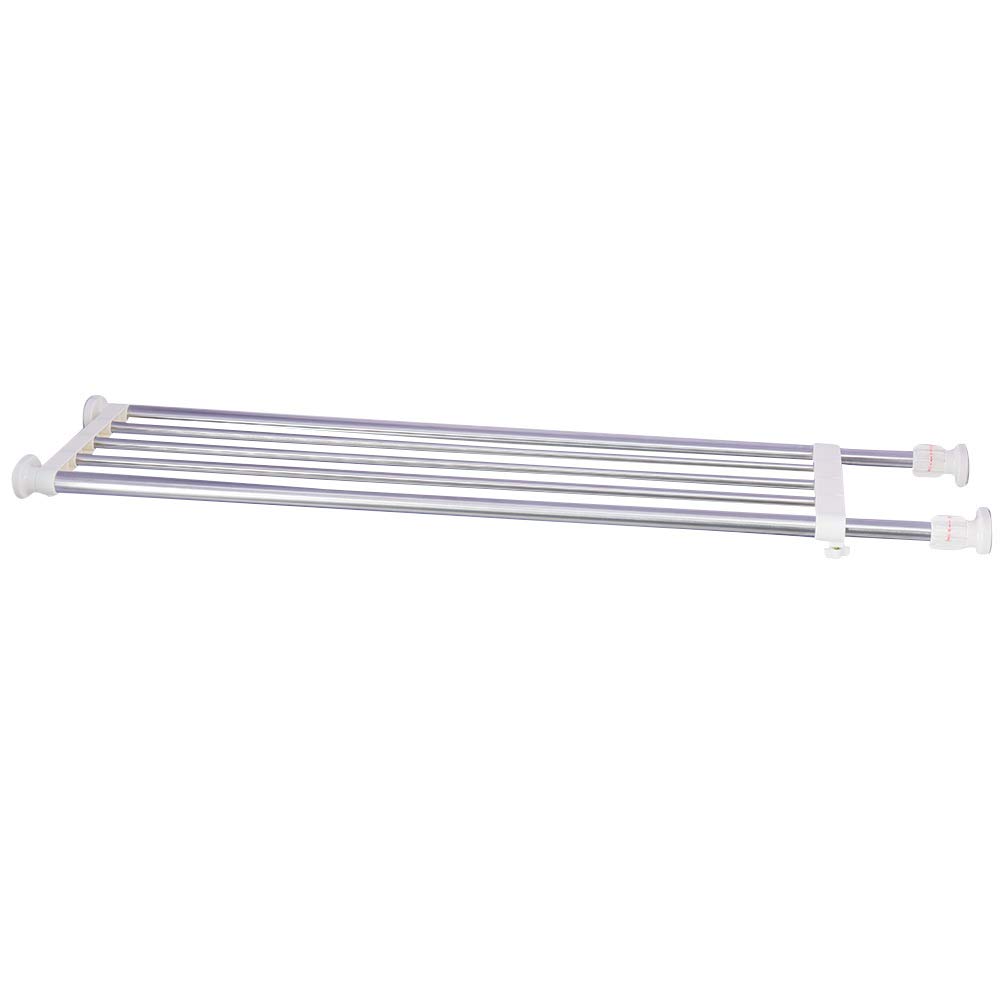 BAOYOUNI Heavy Duty Expandable Closet Shelf Organizer - Stainless Steel Storage Rack with Tension Rod (39.76-60.04 Inch, Ivory) - Perfect for Bedroom, Closet, Pantry & Laundry Room Organization