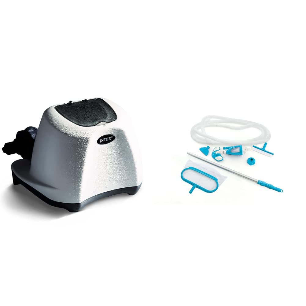 Intex 26669EG QS1200 Krystal Clear Saltwater System with E.C.O. Technology for Above Ground Pools up to 15000 Gallons – Includes 28003E Deluxe Pool Maintenance Kit | Saltwater Pool Sanitizer for Easy Maintenance & Crystal Clear Water | Perfect for Backyard, Inflatable, and Family Swimming Pools