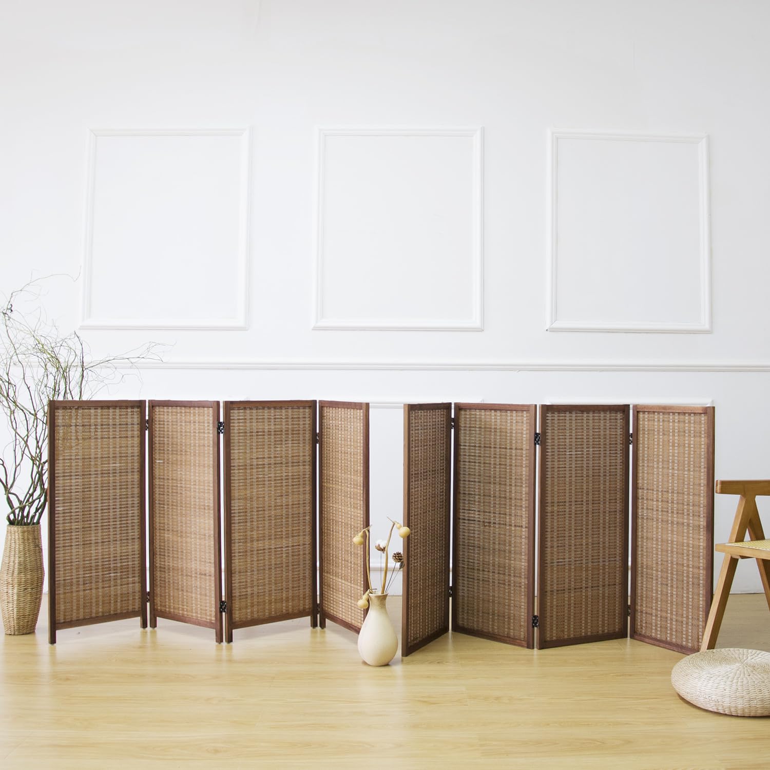 4 Panel Bamboo Room Divider - Foldable & Detachable Folding Screen for Home & Office (67