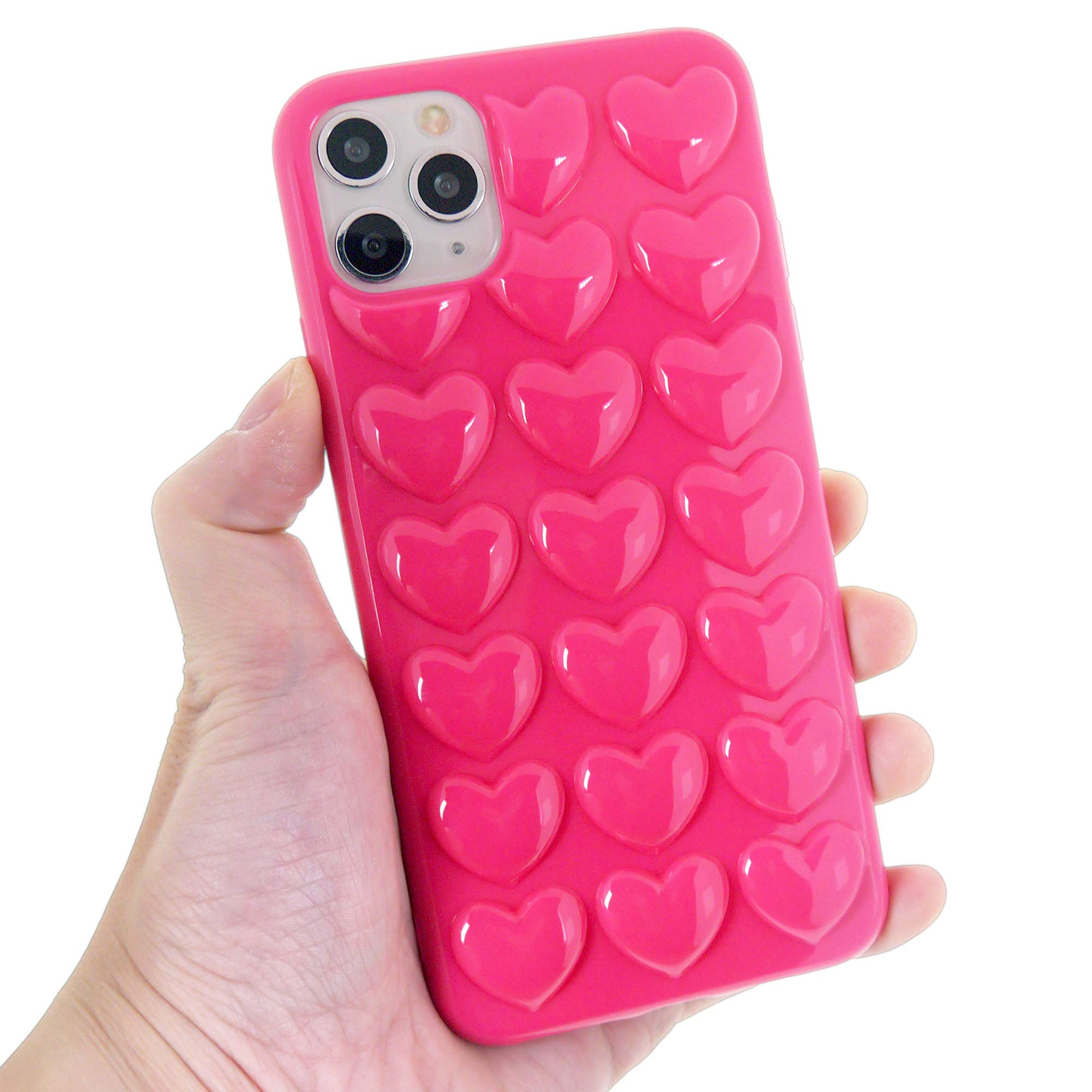 Cute 3D Pop Bubble Heart Kawaii Gel Phone Case for iPhone 11 Pro Max (6.5 Inch) - Hot Pink, Girly Protective Cover for Women | Perfect for Everyday Use, Gift Giving & Fashion Accessories