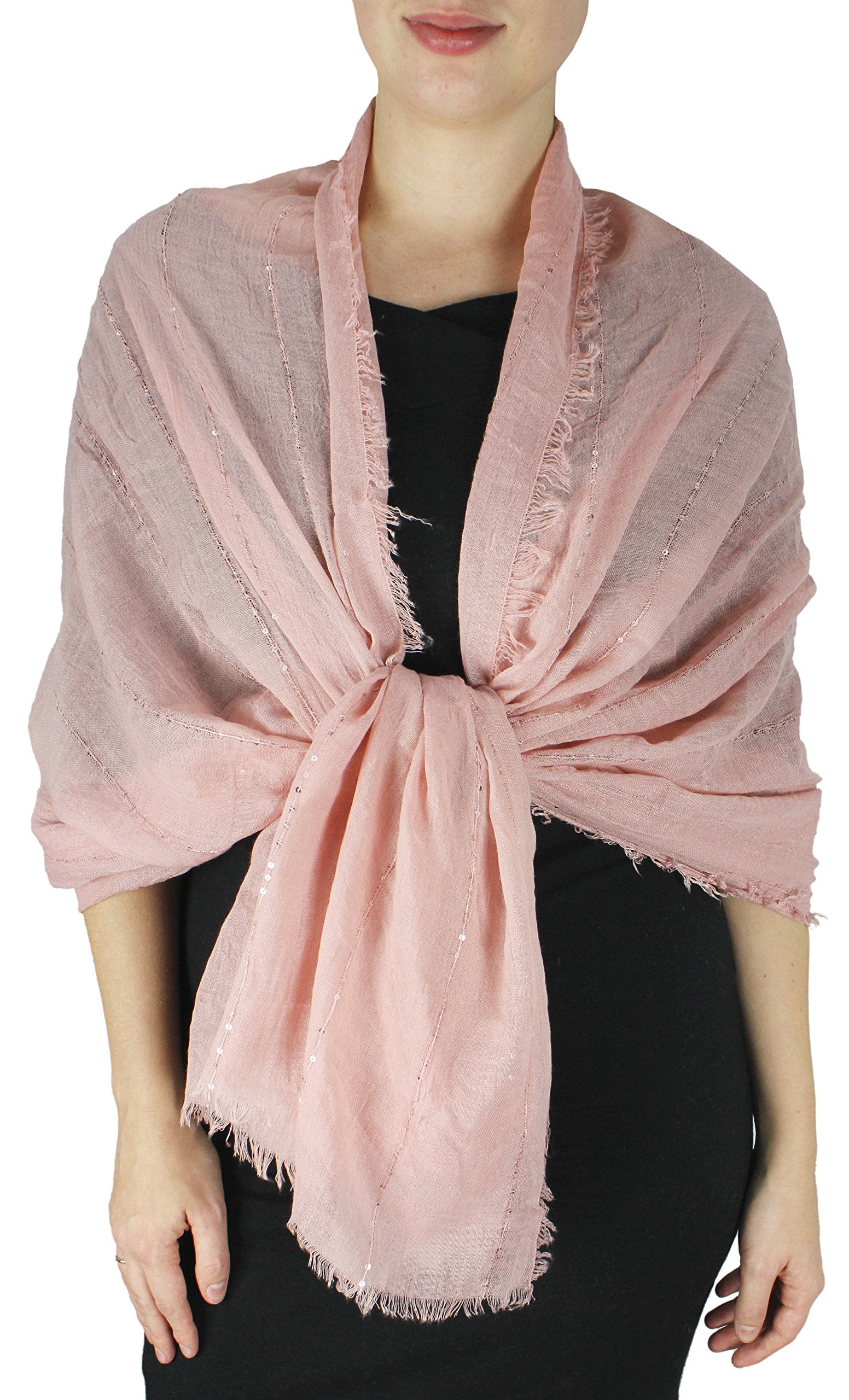 Sparkly Sequin Bohemian Sheer Woven Knit Fringe Scarf for Women - Perfect for Parties, Festivals & Holiday Outfits