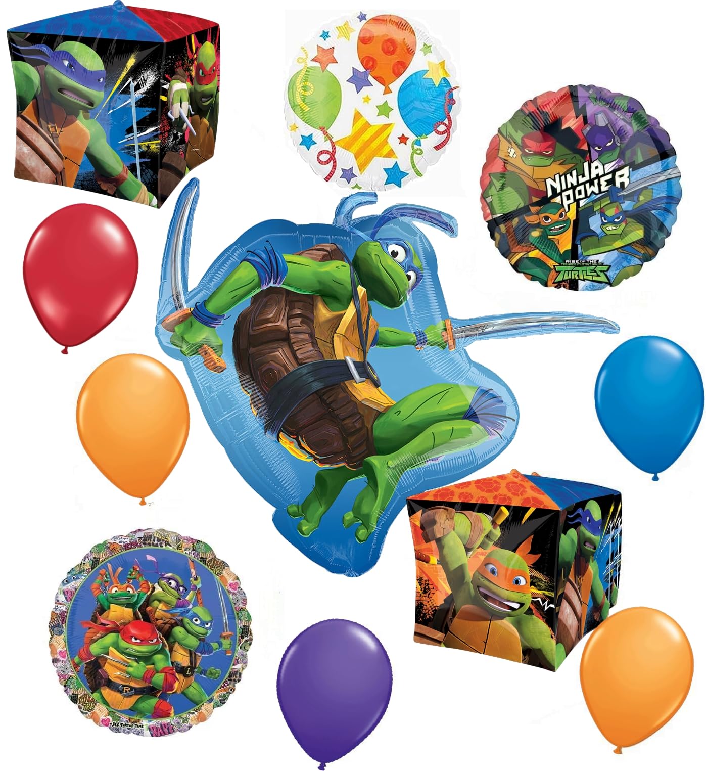 TMNT Teenage Mutant Ninja Turtles Party Decorations - 12pc Balloon Bouquet & Birthday Cubez Set for Kids' Birthday Party Decor, Baby Shower & Themed Events