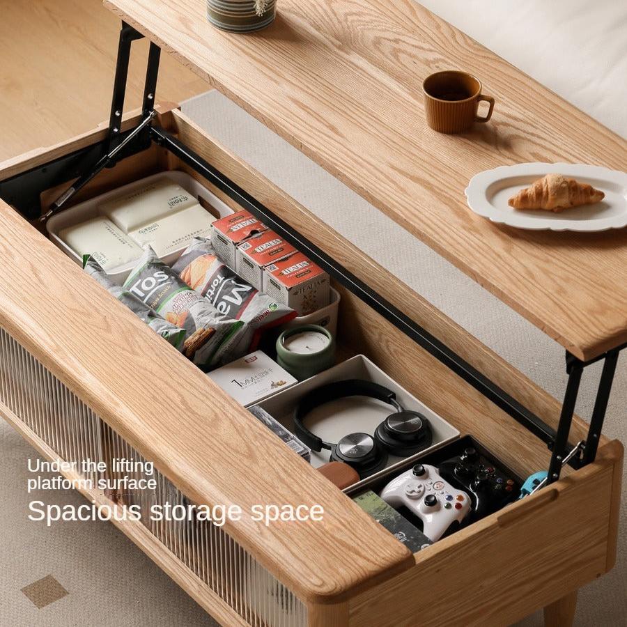 Solid Oak Wood Modern Lift-Top Coffee Table with Slate Finish - Perfect for Living Room, Home Office, and Small Spaces