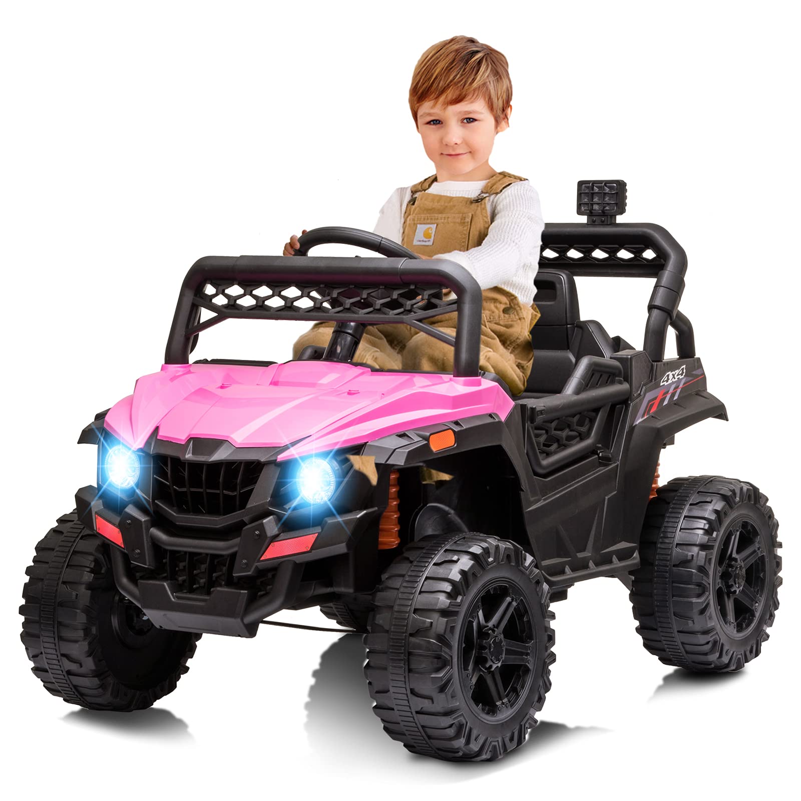 Nasitip 12V Kids Ride On Car Truck with Parent Remote Control - Spring Suspension, LED Lights, AUX Port & Music - Pink Electric Toy Vehicle for Toddlers | Outdoor Play, Birthday Gifts, Backyard Fun