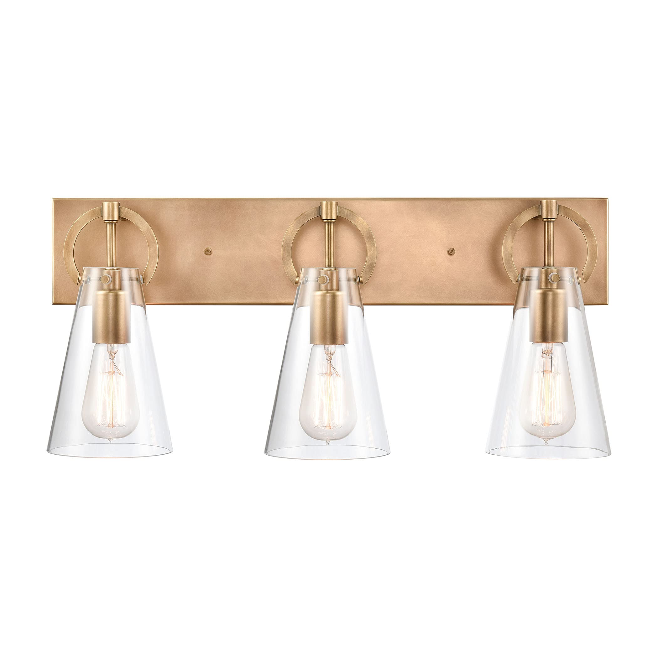 Elk Home Gabby Vanity Light - 3-Light Modern Bathroom Lighting Fixture in Natural Brass Finish with Clear Glass Shades | Perfect for Contemporary Bedroom, Powder Room or Spa Decor