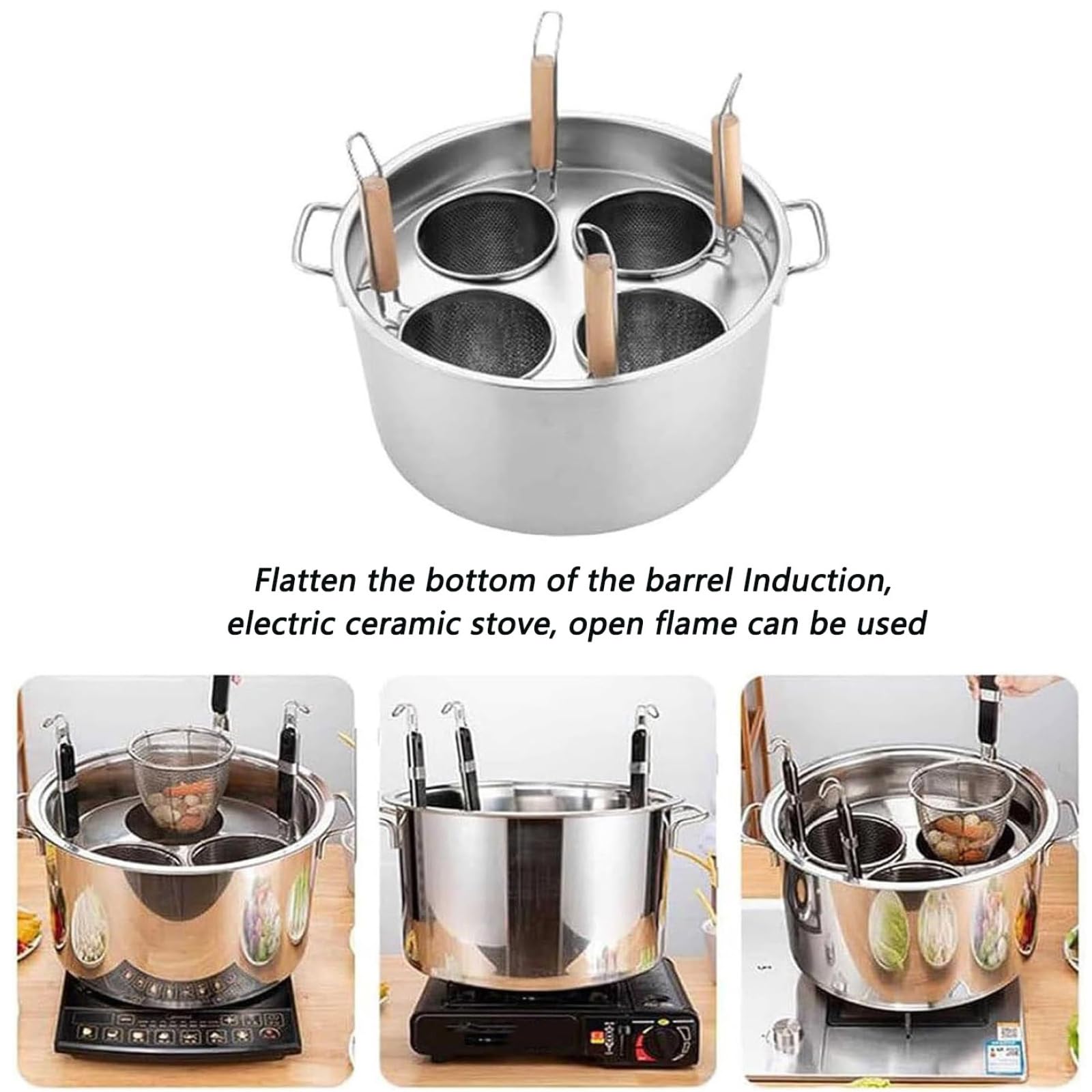 Stainless Steel 3/4/5 Hole Pasta Cookware Set with Strainer & Lid - 35cm Pasta Pot for Home & Commercial Kitchen - Perfect for Cooking, Steaming & Stockpot Use