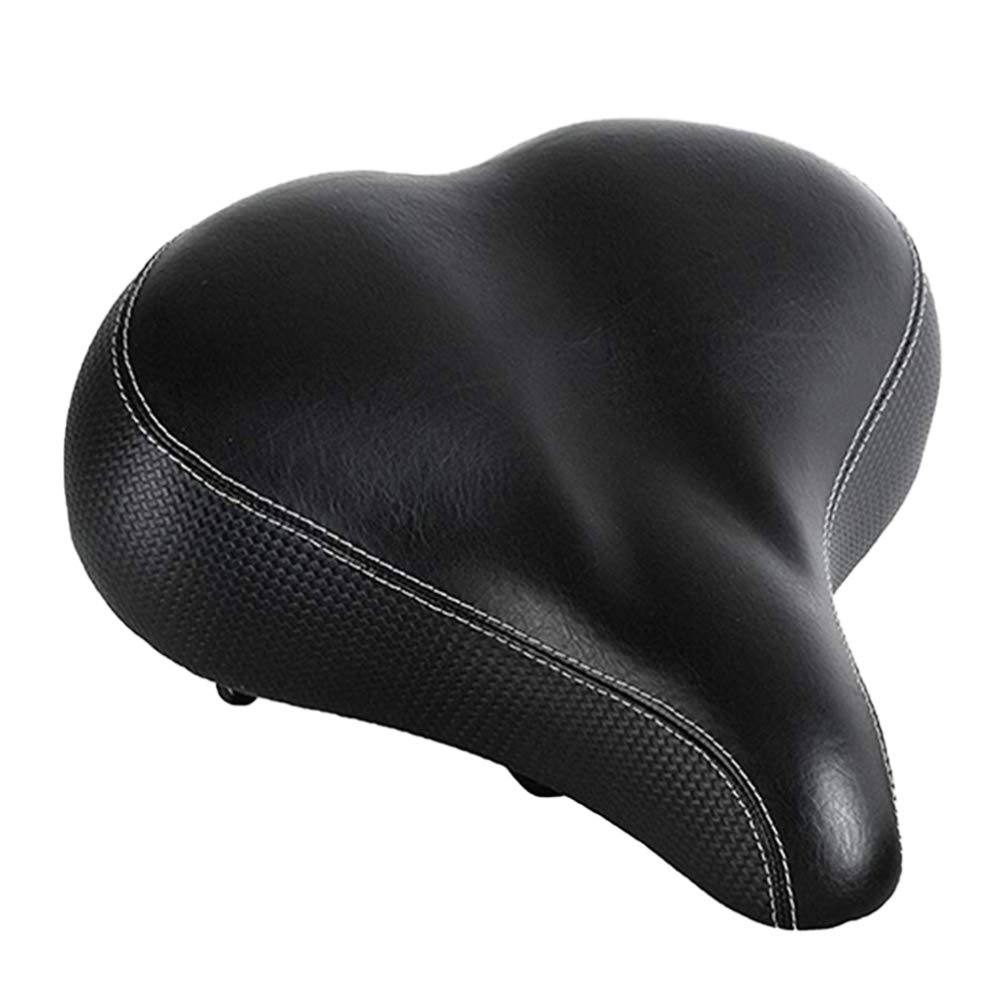 Premium Black Leather Oversized Bike Seat Cushion - Wide Padded Exercise Bike Saddle for Comfortable Cycling, Sports & Indoor Workouts - Perfect for Road Bikes, Spin Classes & Long Rides