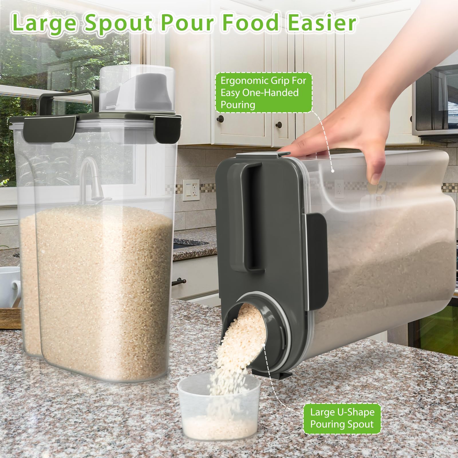 5-10lb Airtight Rice Storage Container - BPA Free Clear Plastic Food Dispenser for Kitchen & Pantry Organization - Ideal for Dry Foods Like Rice, Oatmeal, Cereal, Pasta, Flour - Perfect for Pet Food Storage & Bulk Food Preservation