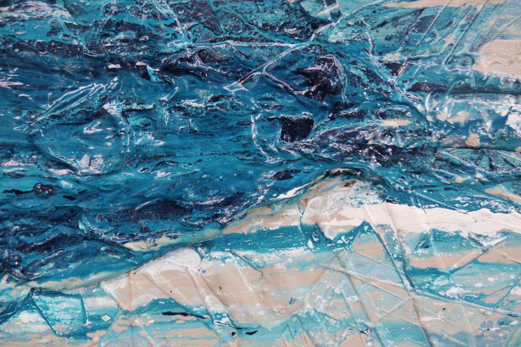 Atomic Malt 200cm x 80cm Blue Cream Textured Abstract Canvas Art - Modern Wall Decor for Living Room, Bedroom & Office
