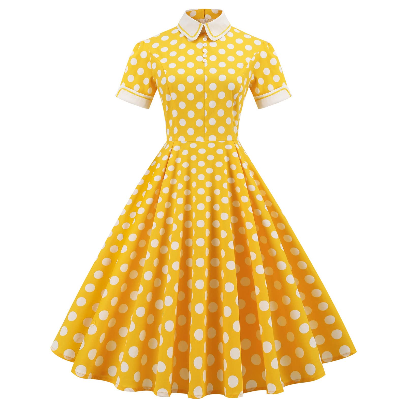 Elegant Polka Dot Dress for Women - Short Sleeve A-Line High Waist Cocktail Dress, Vintage Style Flowy Summer Dress for Party, Date Night, Wedding Guest & Special Occasions