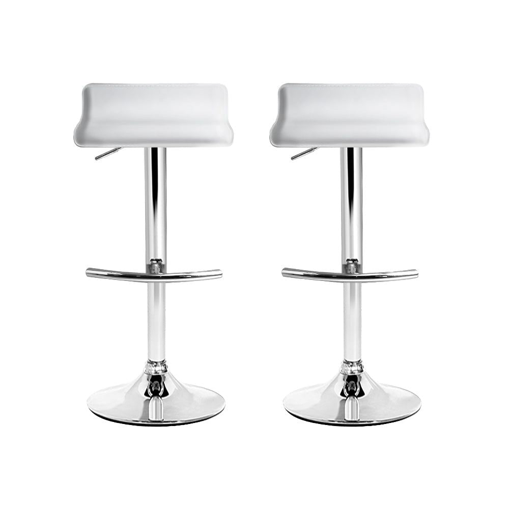 Adjustable Gas Lift Bar Stools Set of 2 - White Kitchen Counter Height Swivel Chairs for Home Bar, Breakfast Nook & Dining Room