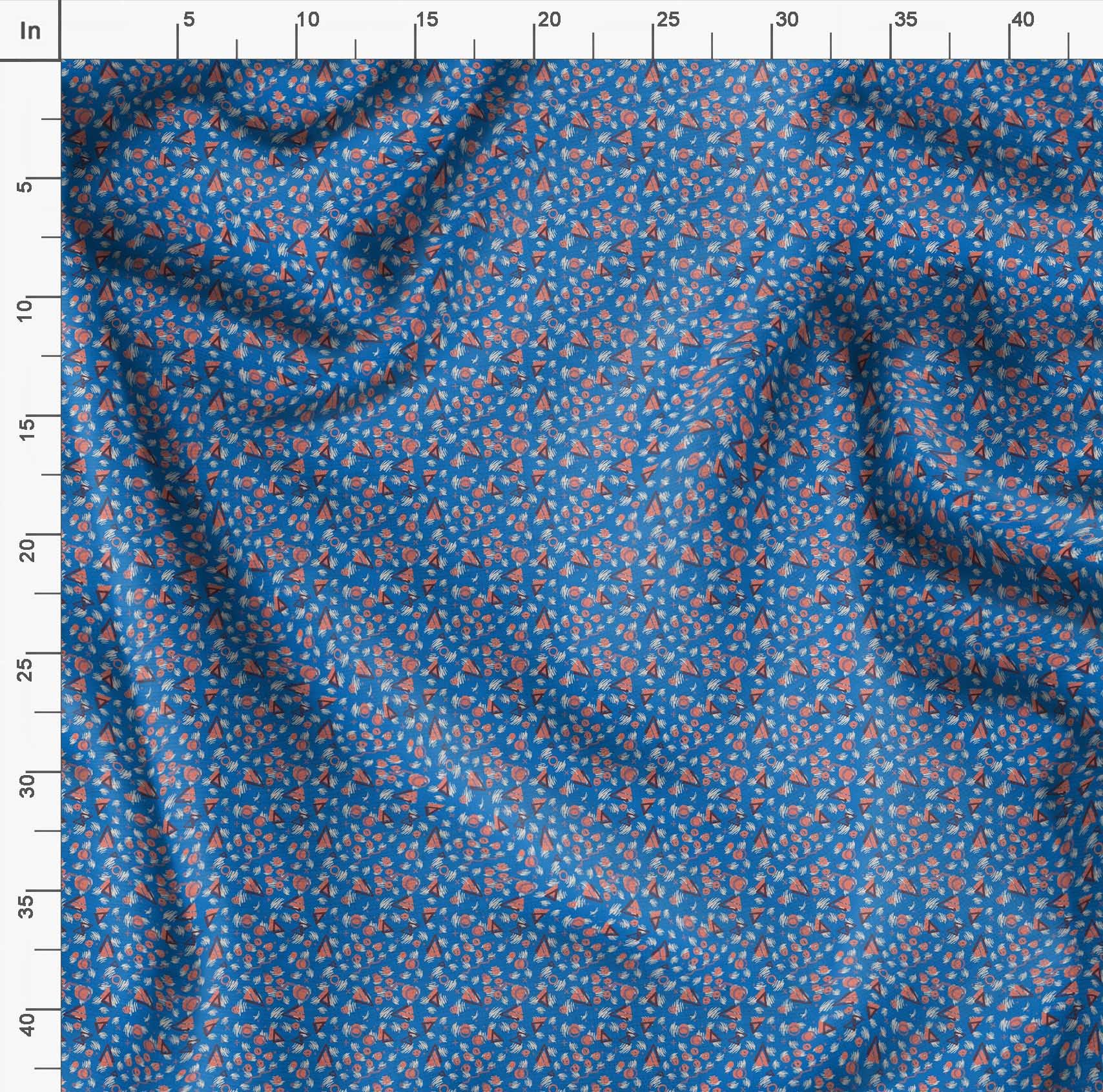 Soimoi Moss Georgette Blue Fabric by The Yard - 42 Inch Wide Geometric Printed Fabric with Circle & Triangle Pattern - Lightweight Textile for DIY Crafts, Dresses, Curtains & Home Decor Projects