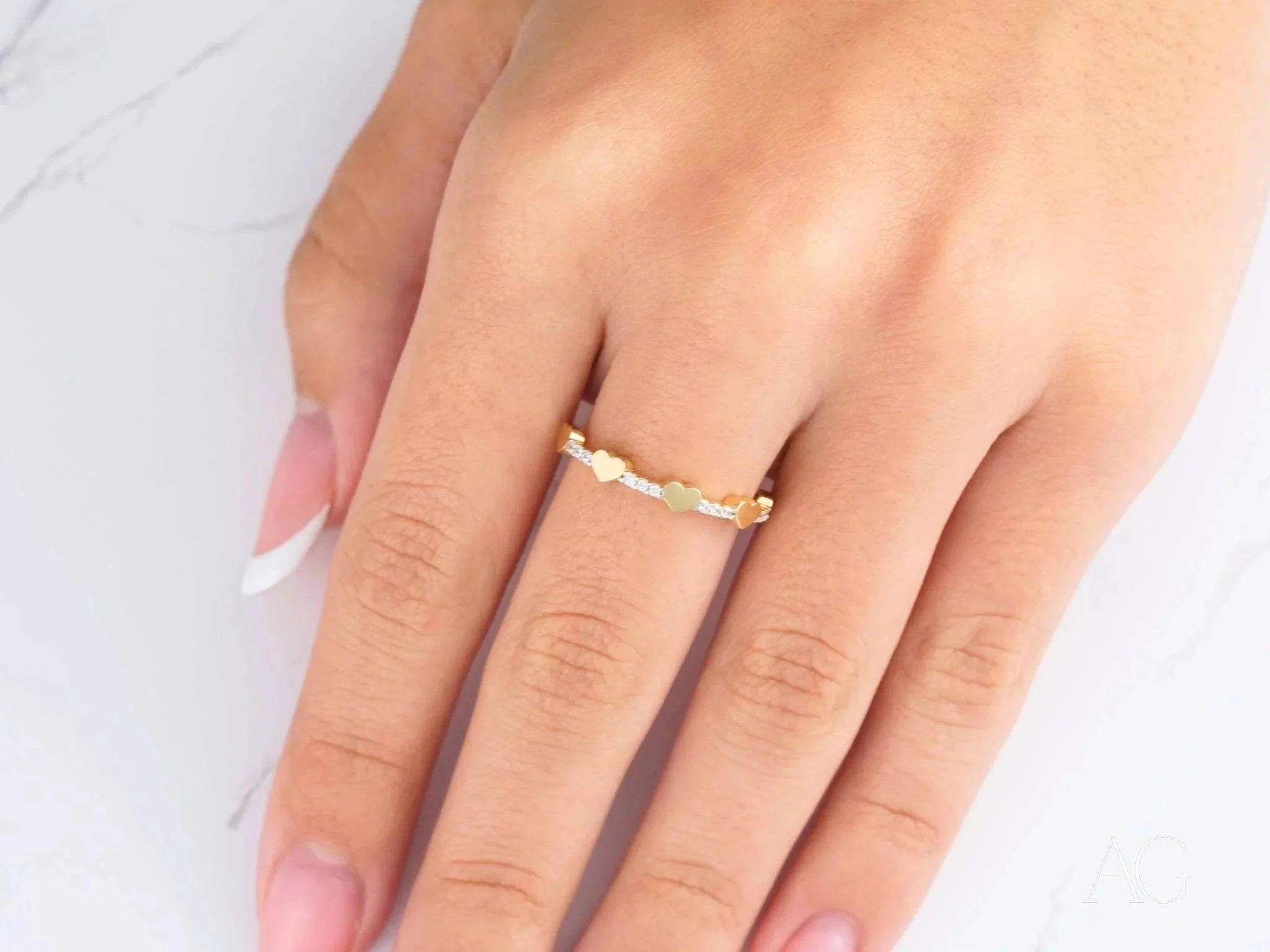 18K Yellow Gold CZ Heart Ring for Women - Elegant Cubic Zirconia Jewelry Gift for Valentine's Day, Anniversary & Romantic Occasions