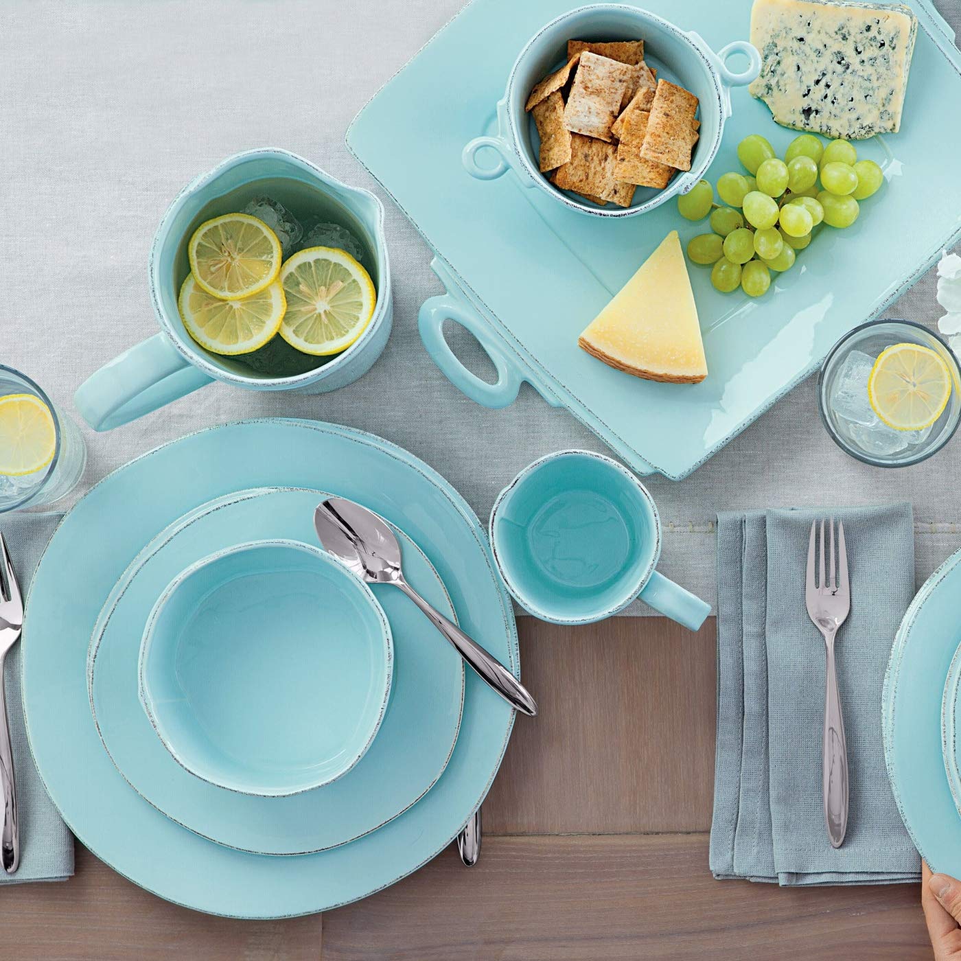 Vietri Lastra Aqua 12 Inch Stoneware Dinner Plate - Handcrafted Ceramic Dinnerware for American Dining, Perfect for Everyday Meals & Special Occasions