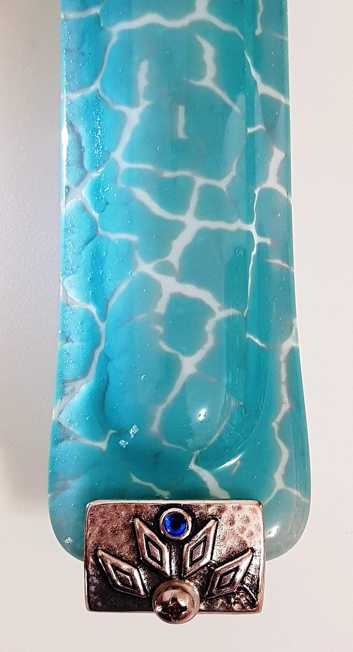 Handmade Blue Mezuzah Case with Crackle Fused Glass - Unique Judaica Gift for Jewish Housewarming & Weddings - Perfect for Doorways & Spiritual Home Decor