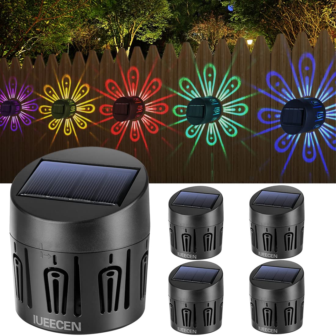 Solar Powered Outdoor Fence Lights - 7 Color Changing Waterproof Garden Lights for Deck, Pathway, Stairs & Yard (4 Pack) | Perfect for Patio, Courtyard & Landscape Lighting at Night