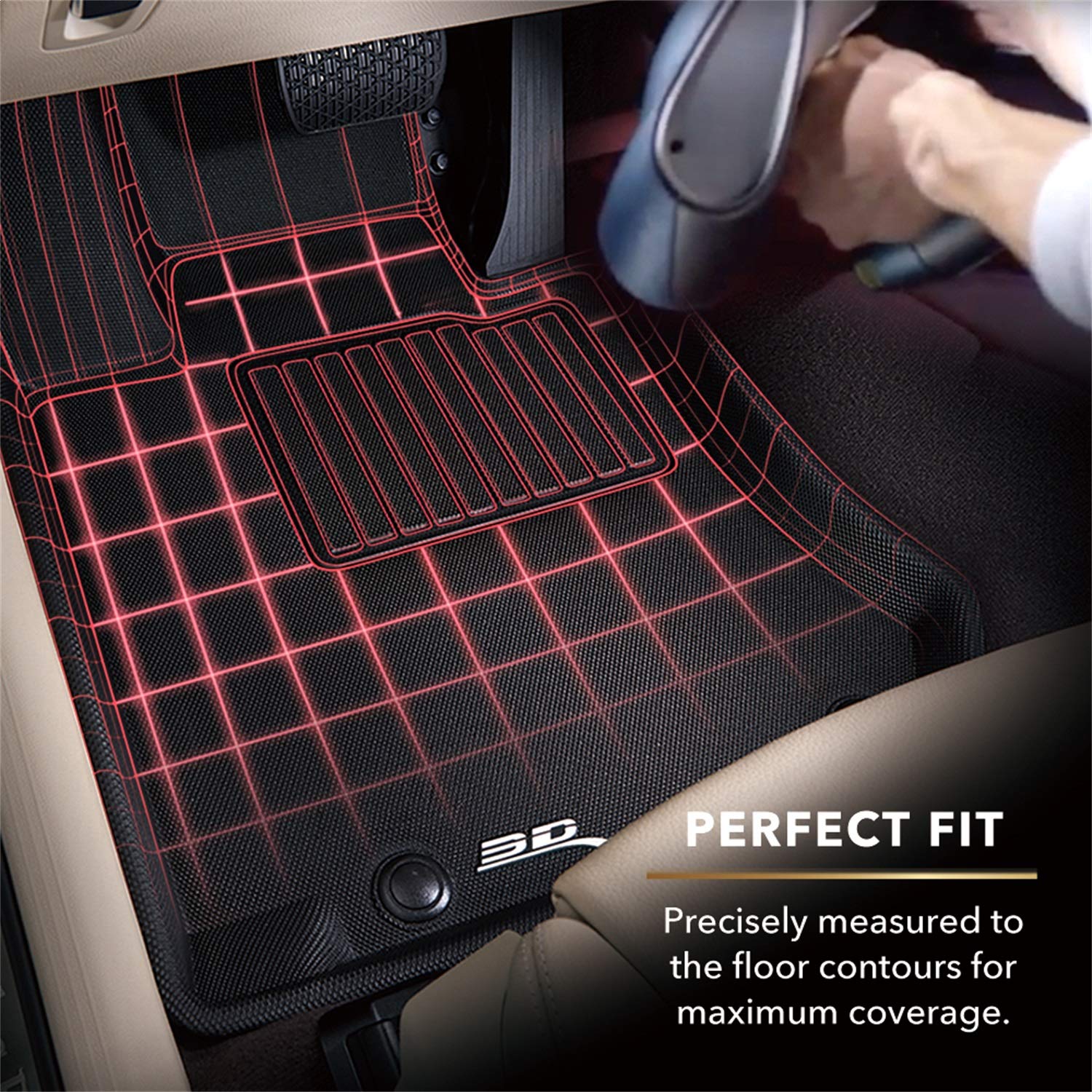 3D MAXpider Kagu Black R1 Custom Fit All-Weather Floor Mats - Compatible with 2019-2022 Toyota Avalon FWD & 2019-2025 Lexus ES Gasoline FWD - Durable Protection for Rain, Snow & Mud