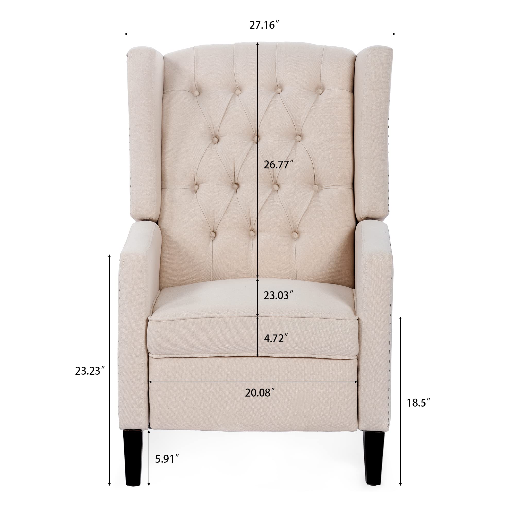 Push Back Recliner Chair - Small Space Comfortable Armchair with Wingback & Rivets Design, Modern Living Room Accent Chair for Adults - Perfect for Reading, Relaxing & Small Apartments (White)