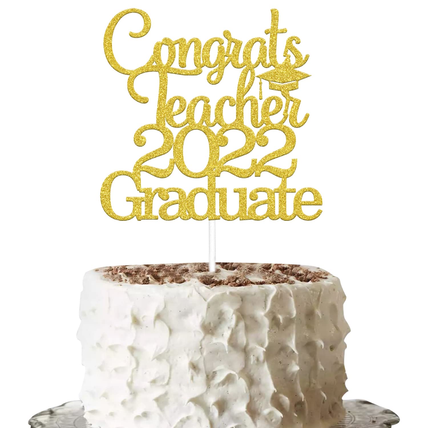 QURYE 2022 Graduation Cake Topper - Congrats Teacher & Grad Decorations - Happy Graduation Cake Decor for Class of 2022 - Perfect for Graduation Parties, Teacher Appreciation & Celebration Cakes