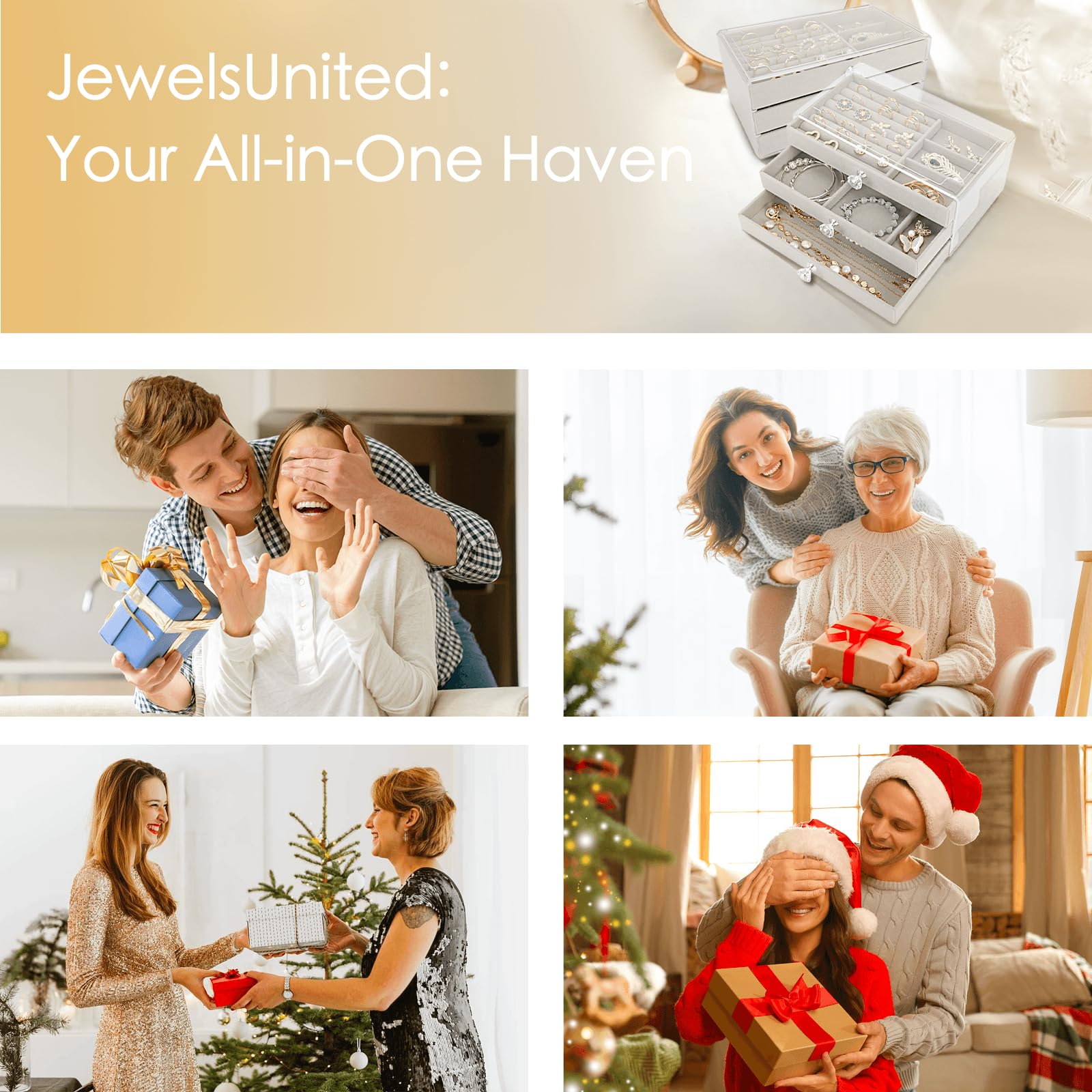 3-Drawer Clear Jewelry Organizer Box with Earring Holder - Stylish Jewelry Storage Case for Necklaces, Rings & Bracelets - Perfect Birthday Gift for Mom, Women & Girls - Great for Bedroom, Travel & Vanity Organizing