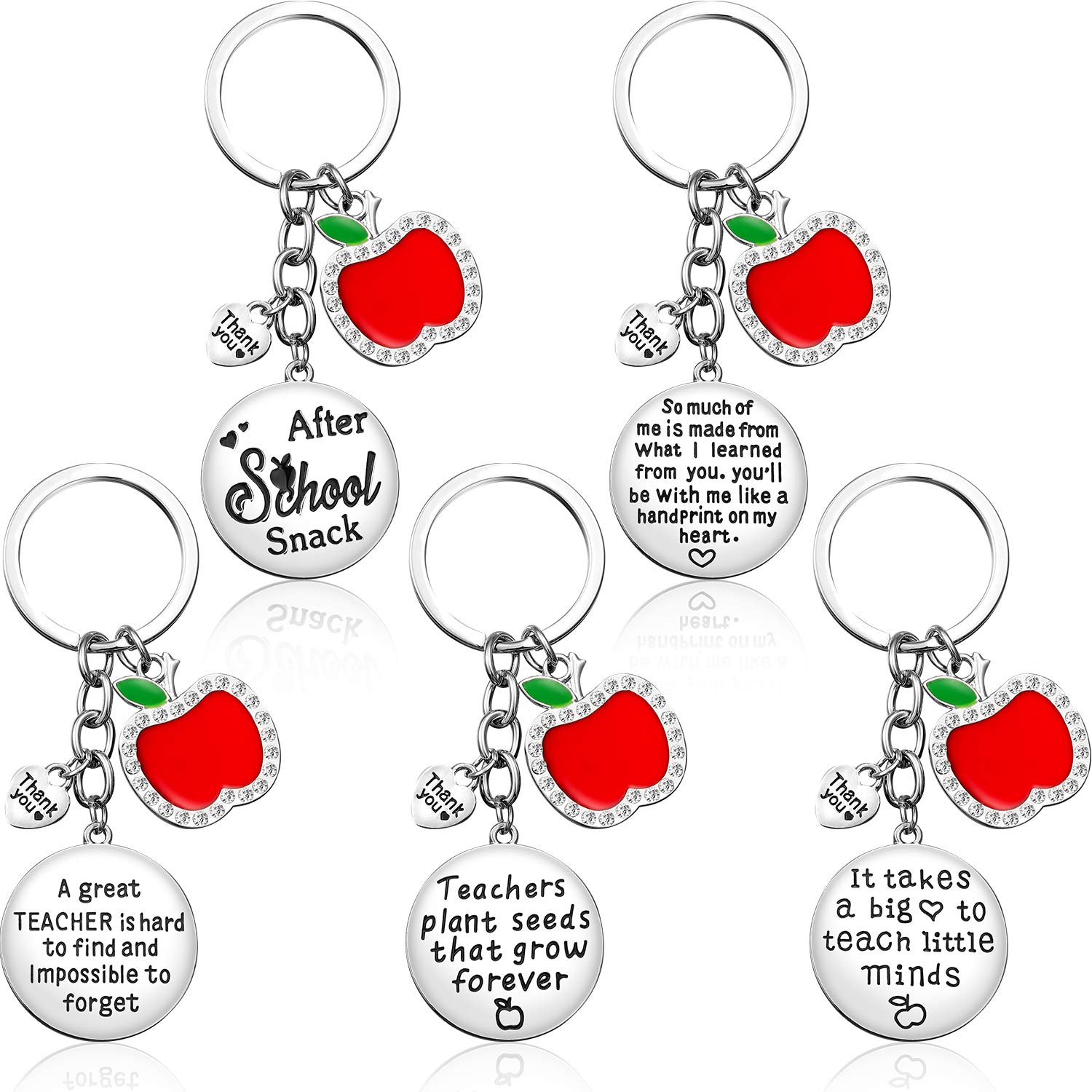 5-Piece Teacher Keychain Set - Heart Charm Jewelry Keyring for Women & Men - Perfect Teacher Appreciation Gift, Thank You Present for Educators - Ideal for Teacher's Day, Retirement, End of Year Gifts