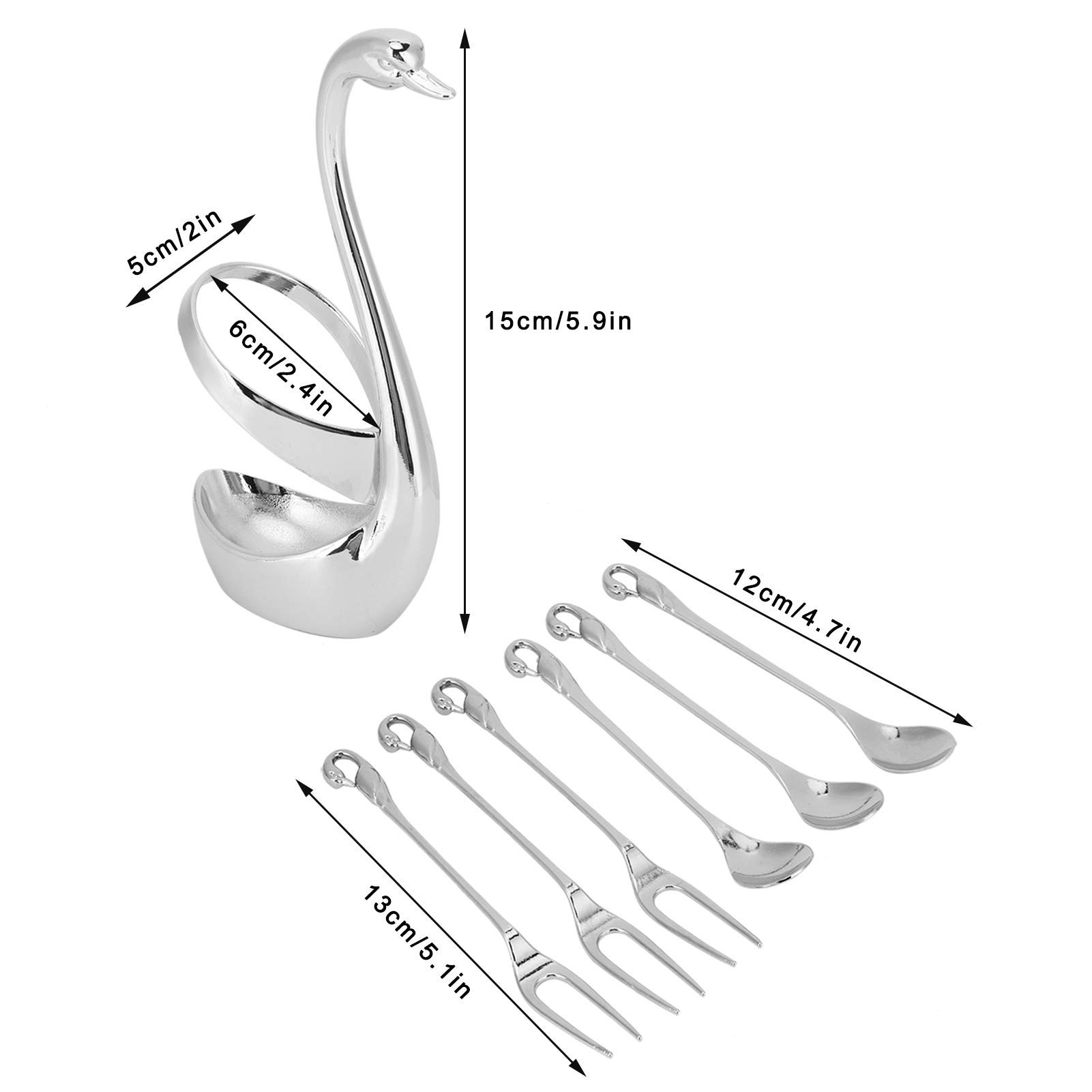 14-Piece Metal Dessert Cutlery Set - Elegant Zinc Alloy Silver Coffee Spoon & Fork Set with Swan Holder - Perfect for Afternoon Tea, Wedding Parties & Home Decoration