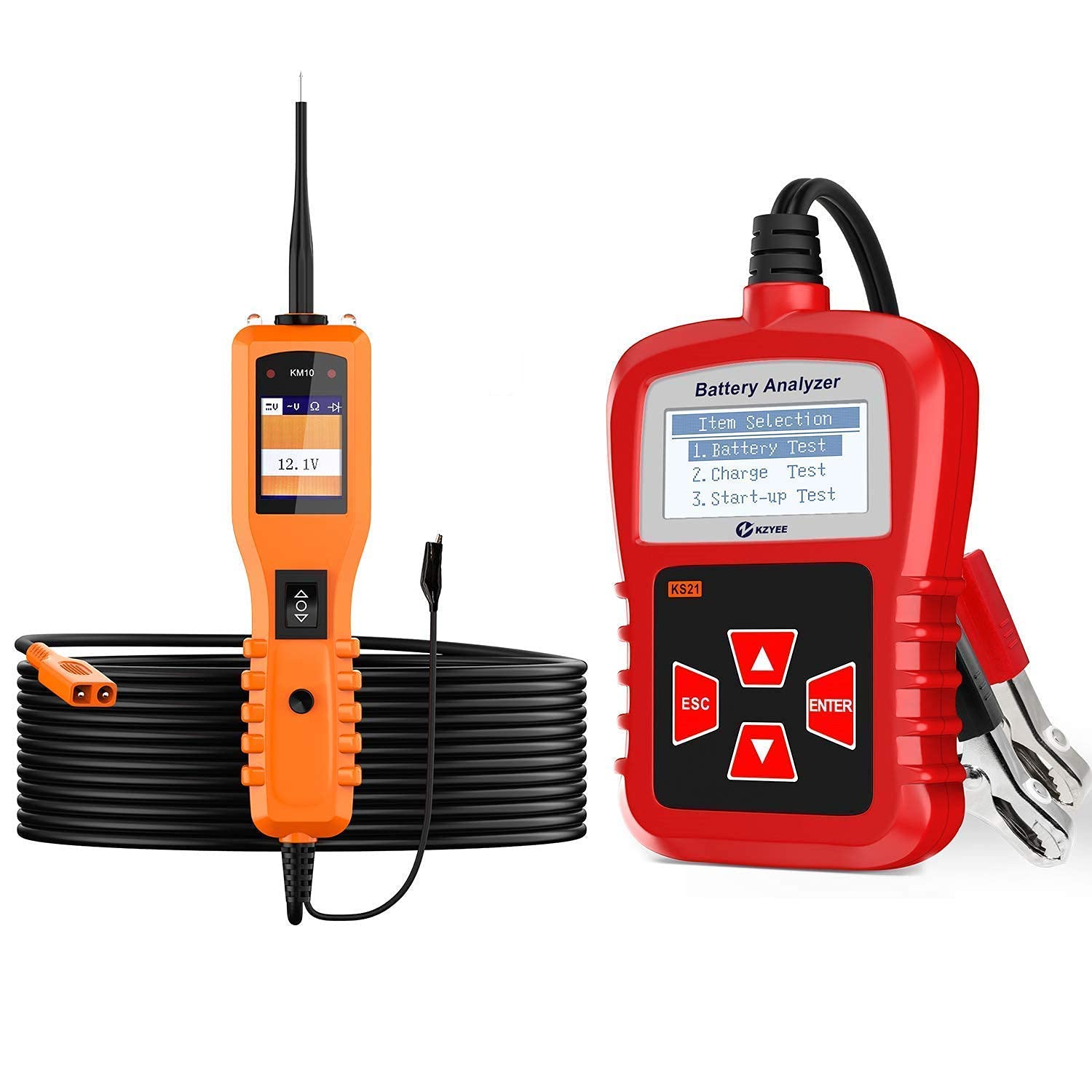 KZYEE KS21 12V Battery Tester & KM10 Power Circuit Probe Kit - Automotive Electrical Diagnostic Tool with CCA Load Testing for Cars, Trucks, RVs (Perfect for Mechanics & DIY Auto Repairs)