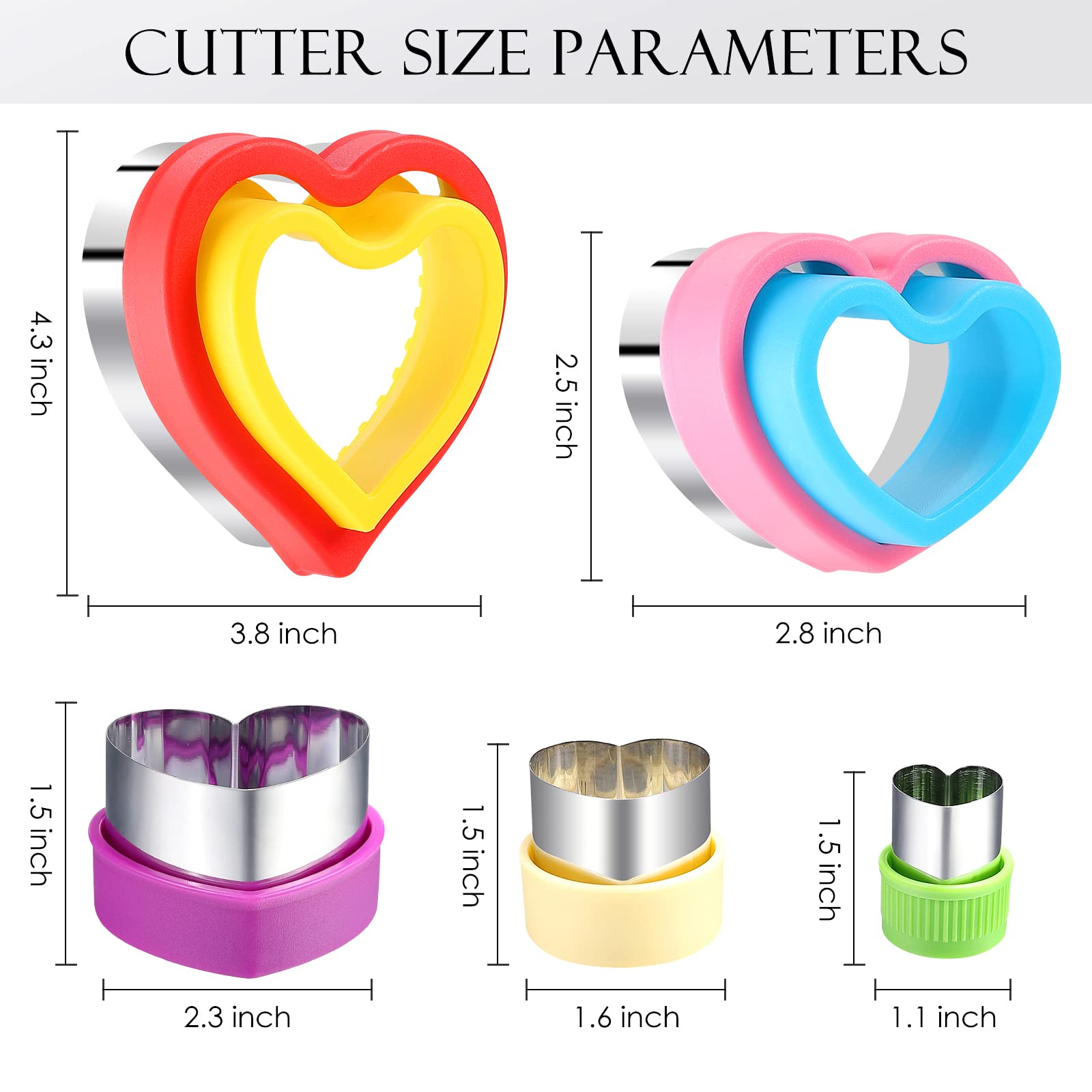Heart Sandwich Cutter and Sealer Set - 5 Pcs Stainless Steel Valentine's Day Heart Shaped Cookie Cutters for Fruits, Vegetables, Cakes, Biscuits & Sandwiches - Perfect for Romantic Breakfast, Baking, and Party Food Decorations