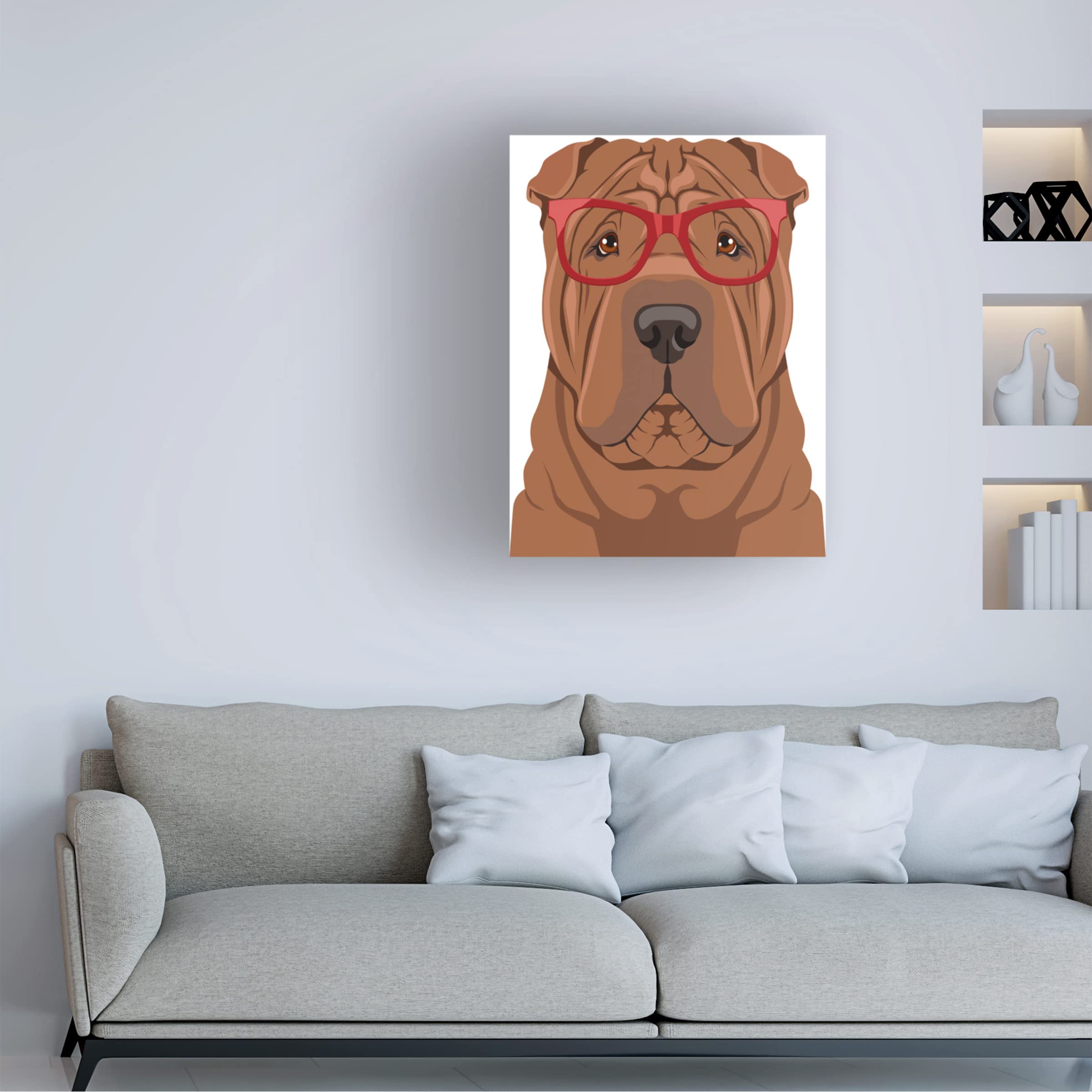 Trademark Fine Art 'Shar Pei Wearing Hipster Glasses' Canvas Wall Art Print - Modern Dog Portrait Decor for Living Room, Bedroom & Office