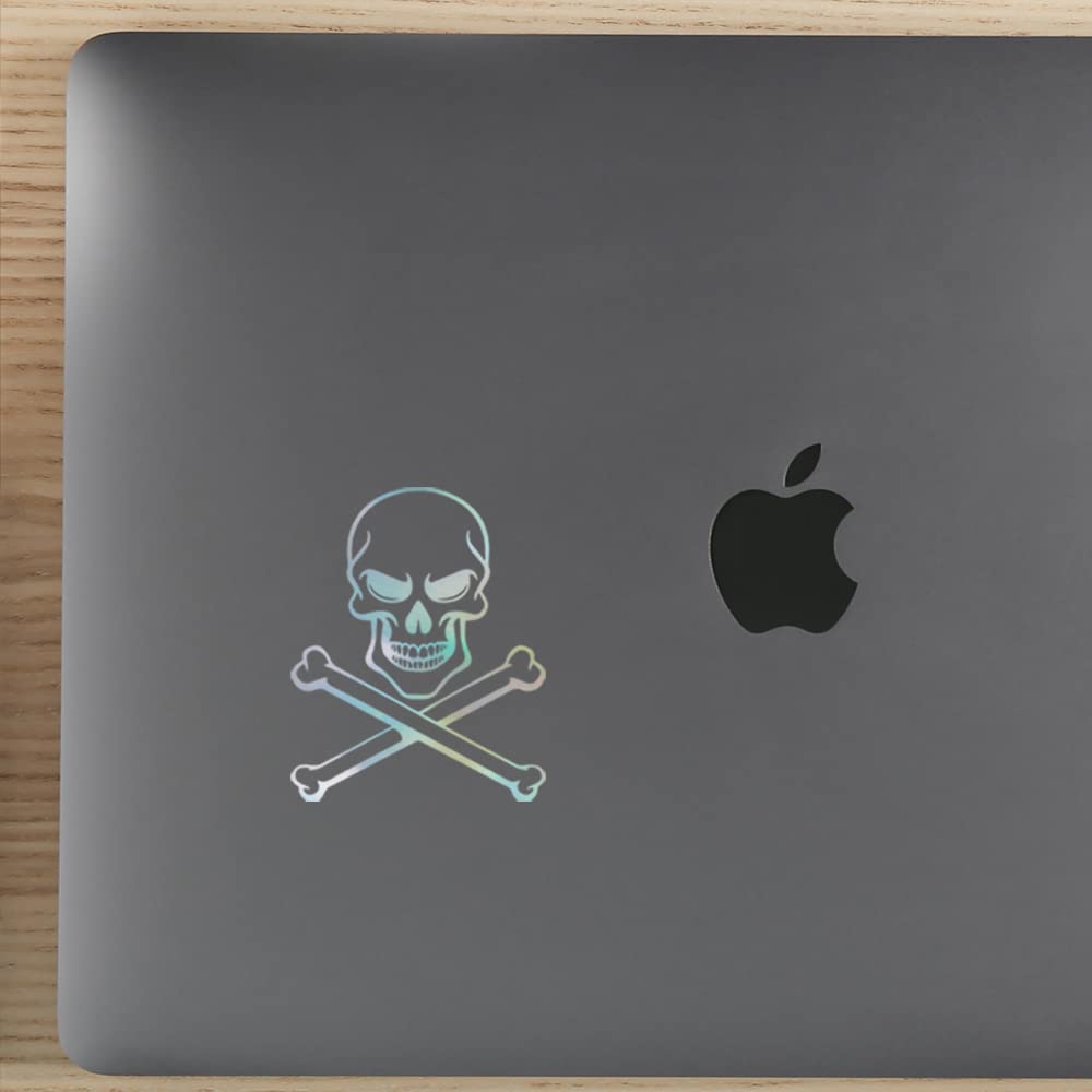 Premium Skull and Crossbones Holographic Tattoo Stickers (Set of 2) - Waterproof Vinyl Decals for Laptop, Phone, Helmet, Car, Mug, Wall Decor - Perfect for Bikers, Gamers, and Gothic Style Enthusiasts