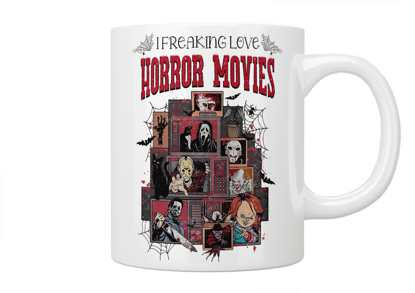 I Freaking Love Horror Movies Coffee Mug - Funny Horror Fan Gift for Halloween, Movie Nights & Scary Film Lovers