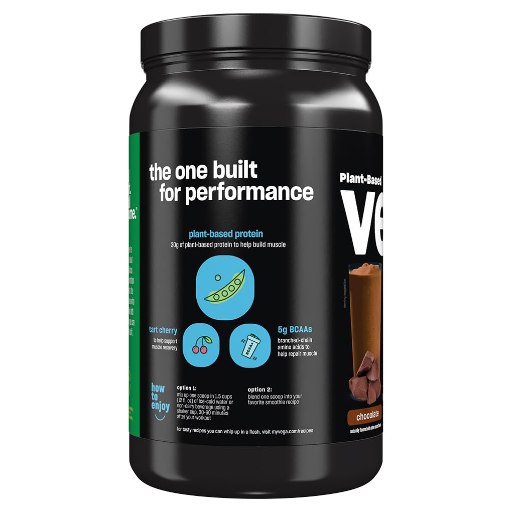 Vega Sport Premium Chocolate Plant-Based Vegan Protein Powder - 21.7oz (14 Servings) with BCAAs & Amino Acids, Dairy Free, Gluten Free, Non-GMO | Post-Workout Recovery, Muscle Building, Healthy Smoothies (Packaging May Vary)