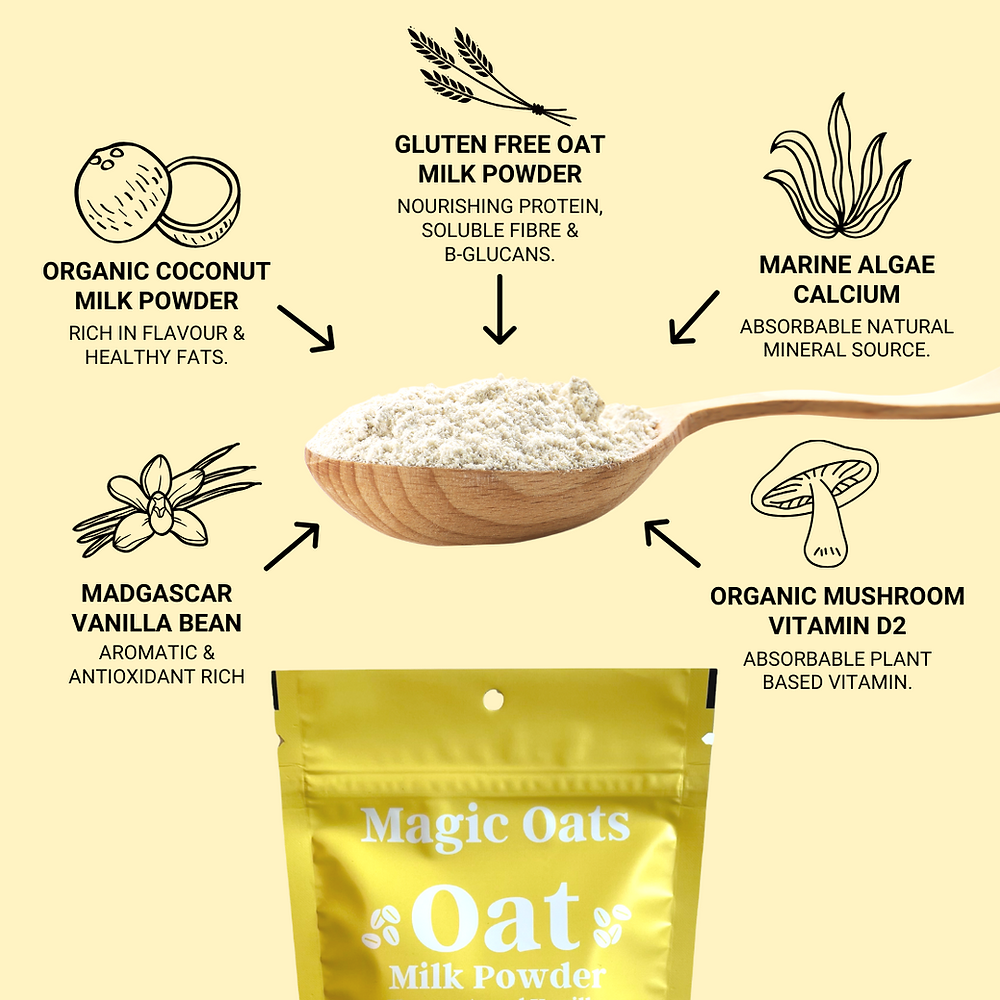 Organic Vanilla Unsweetened Oat Milk Powder by Magic Oats - Dairy-Free, Vegan, Gluten-Free Plant-Based Milk Alternative for Coffee, Smoothies & Baking