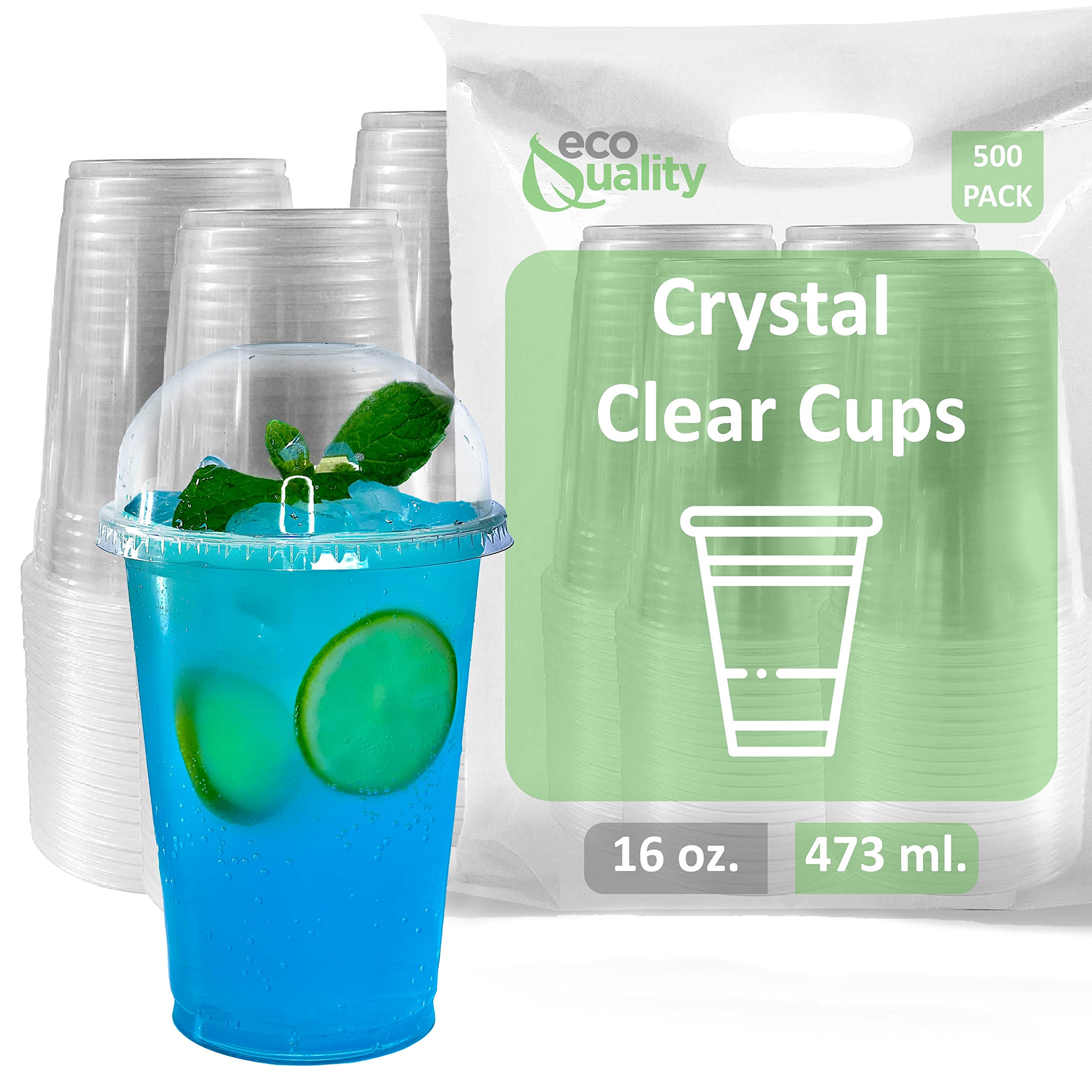 16 oz Clear Plastic Disposable Cups with Dome Lids - 500 Pack | Iced Coffee, Smoothie, Juice, Soda & Cocktail Drink Cups | Perfect for Coffee Shops, Bubble Tea, Parties, Events & Takeout