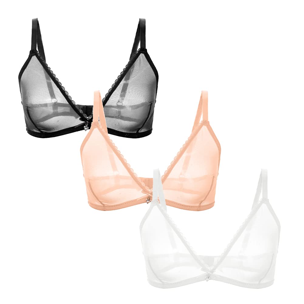 Sheer Mesh Wireless Bra for Women - Comfortable Transparent Unlined Underwear for Everyday Wear & Intimate Moments