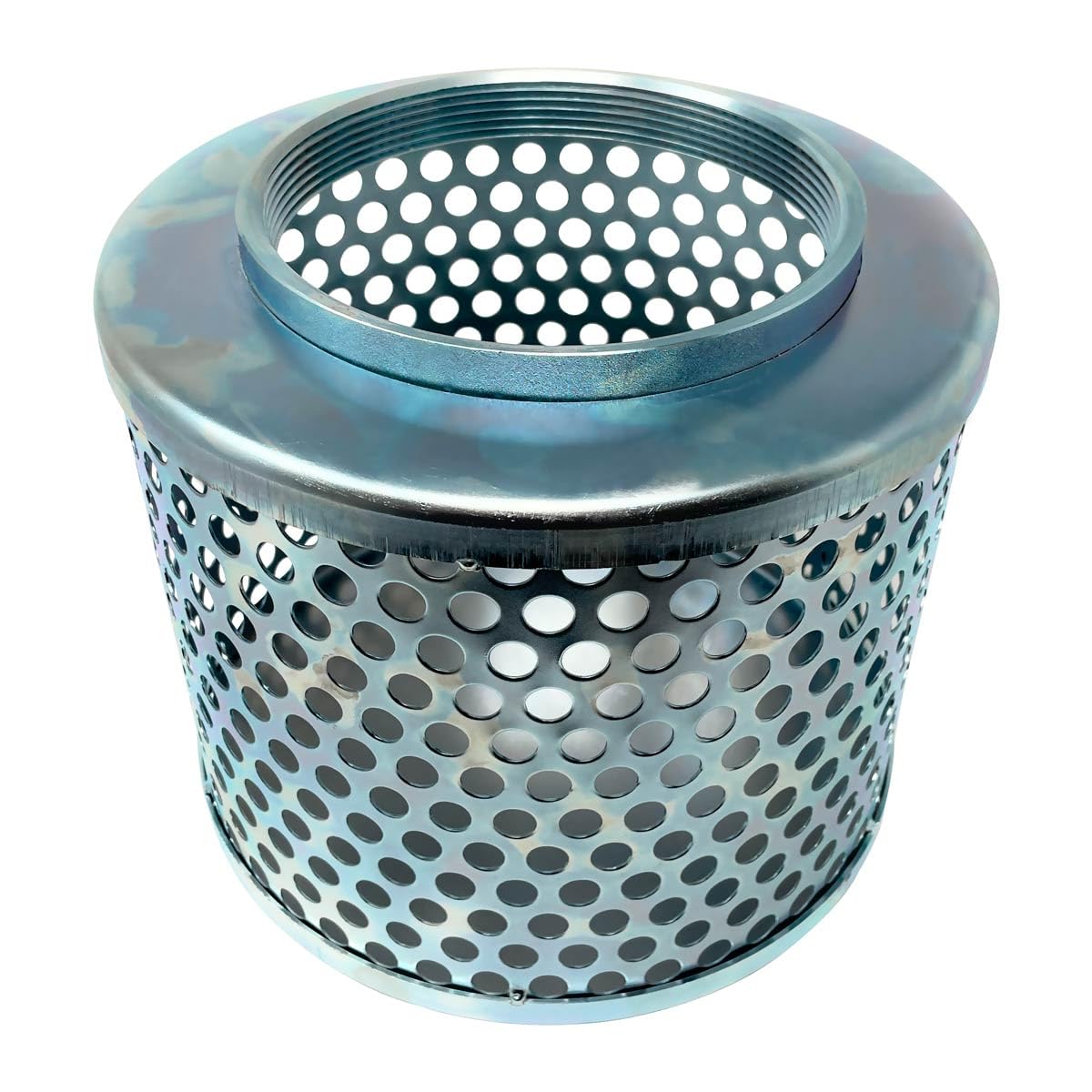 Gloxco 6-Inch Suction Strainer with Round Holes - Heavy Duty Zinc Plated Steel Filter for Pumps & Plumbing (STR-RH600) - Ideal for Water Filtration, Industrial Applications & Drainage Systems