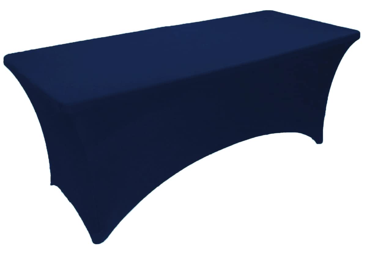 8ft Navy Blue Stretch Spandex Tablecloth - Washable Rectangular Fitted Table Cover for Folding Tables | Perfect for Weddings, Parties, and Events
