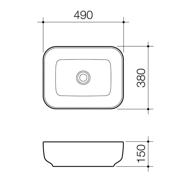 Caroma Artisan Above Counter Rectangle Bathroom Sink - 490mm Modern Vanity Basin for Contemporary Home Decor | Perfect for Bathroom Renovation and Luxury Interior Design