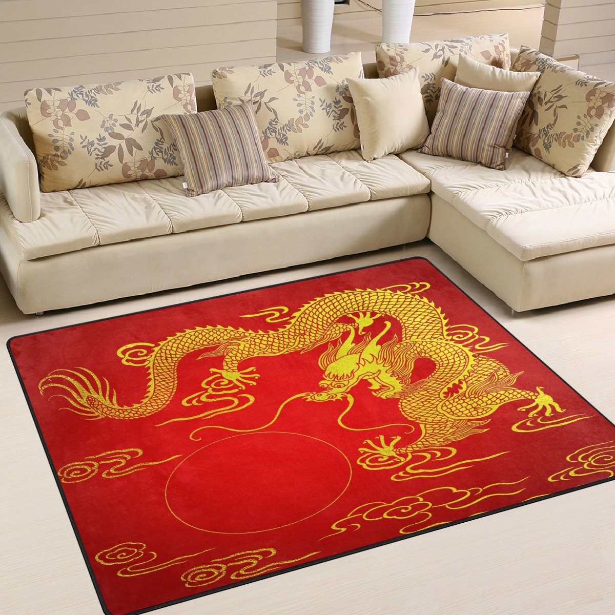 ALAZA Chinese Dragon Gold Red Area Rug - 7' x 5' Oriental Floor Carpet for Living Room, Bedroom, Dining Room | Perfect for Home Decor, Feng Shui, and Asian-Themed Interiors