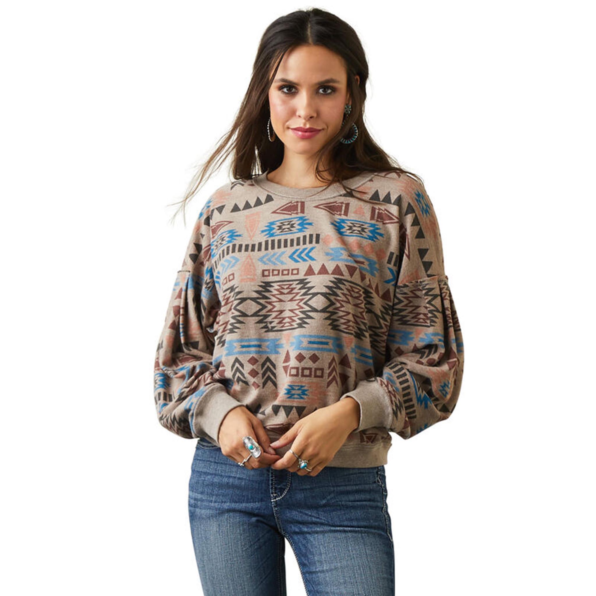 Ariat Women's Natural Aztec Vista Sweatshirt - Soft Pullover Hoodie for Casual Wear & Outdoor Activities - Perfect for Hiking, Camping & Everyday Comfort
