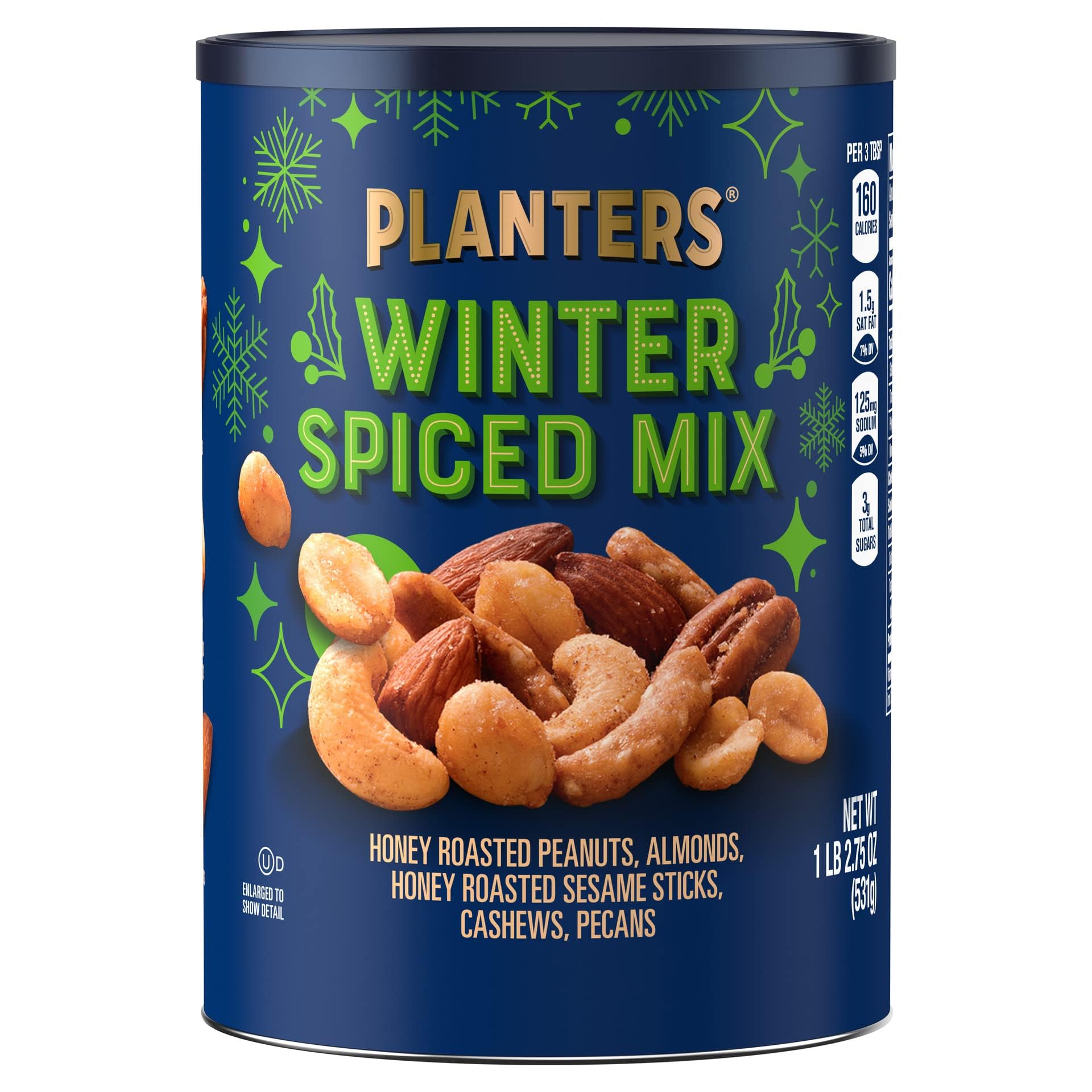 Planters Winter Spiced Mix Nuts & Snacks Canister, 18.75 oz (531g) - Holiday Gift, Party Snacks & Office Treats