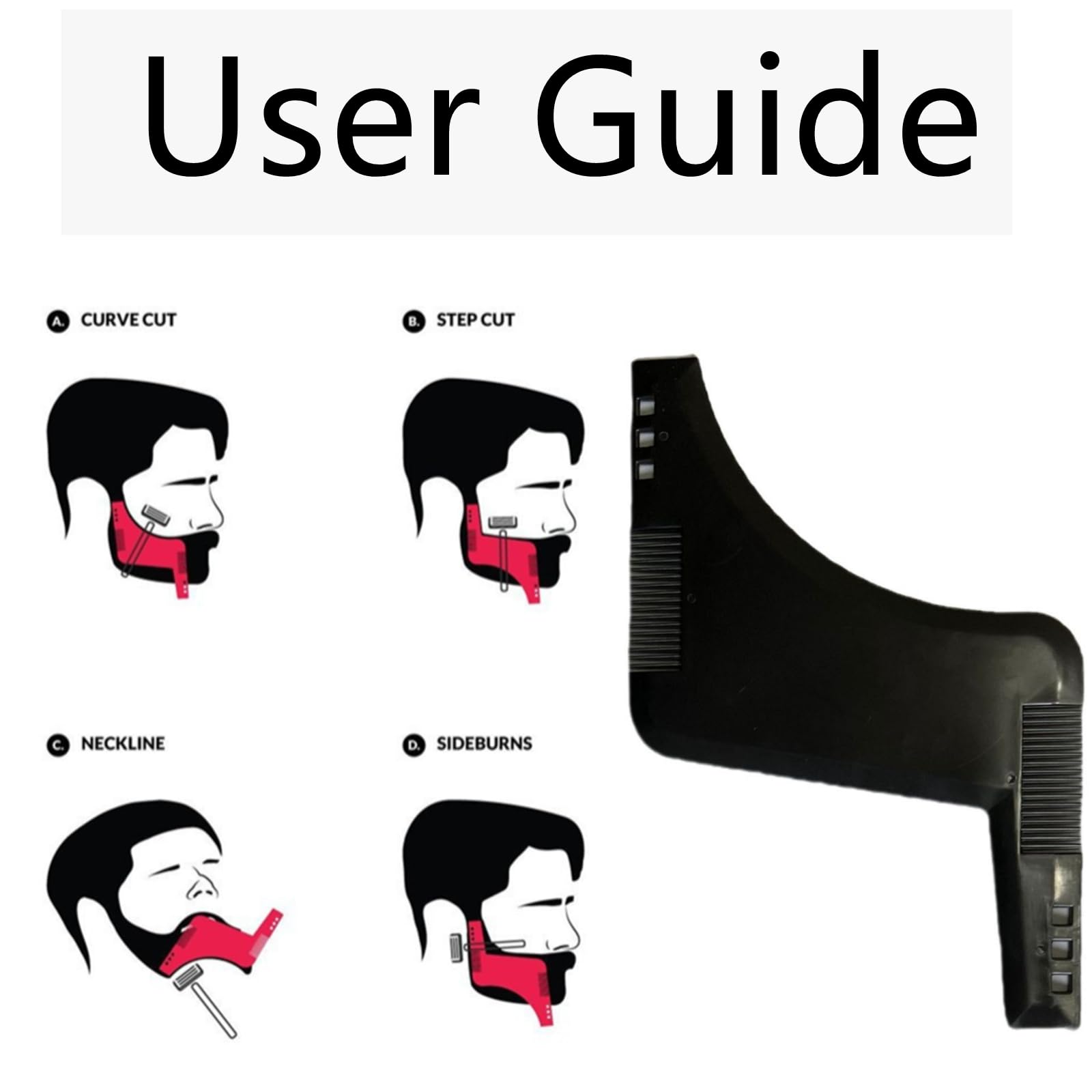 4 Pcs Beard Shaper & Straightener for Men - Professional Beard Lineup Tool with Integrated Comb for Perfect Styling, Shaping & Edging (Black & White) - Ideal for Home Grooming, Barbershops & Travel