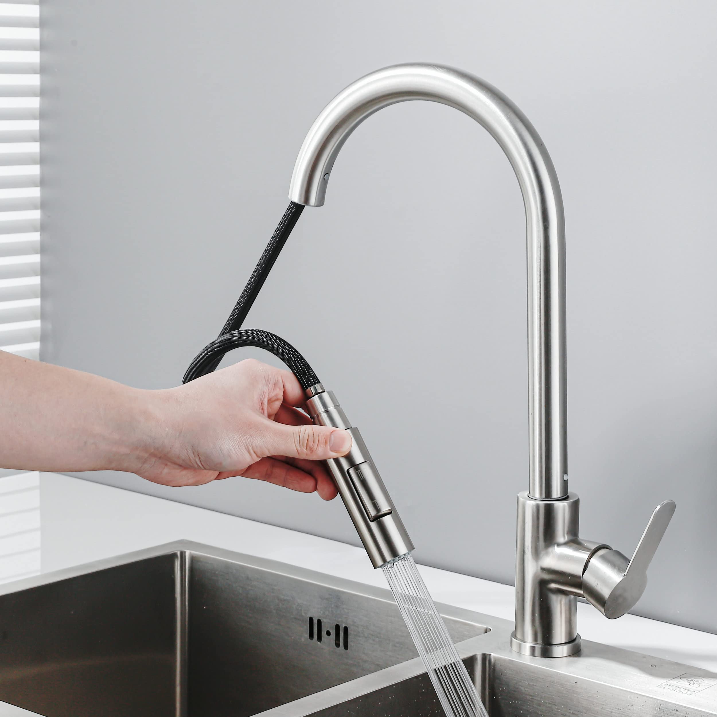 Pull Down Kitchen Faucet Sprayer Head Replacement - Brushed Nickel for Sink Cleaning & Dishwashing