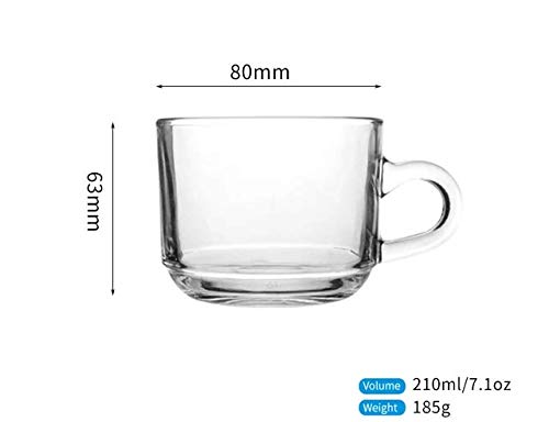 PrimeWorld London Tea Cup and Saucer Set - 12 Piece (6 Cups & 6 Saucers) 180ml Crystal Clear Espresso Coffee Mugs with Handle - Durable Toughened Glass for Cappuccino, Latte, Milk, Hot & Cold Drinks - Perfect for Tea Parties, Coffee Shops, Restaurants and Home Use
